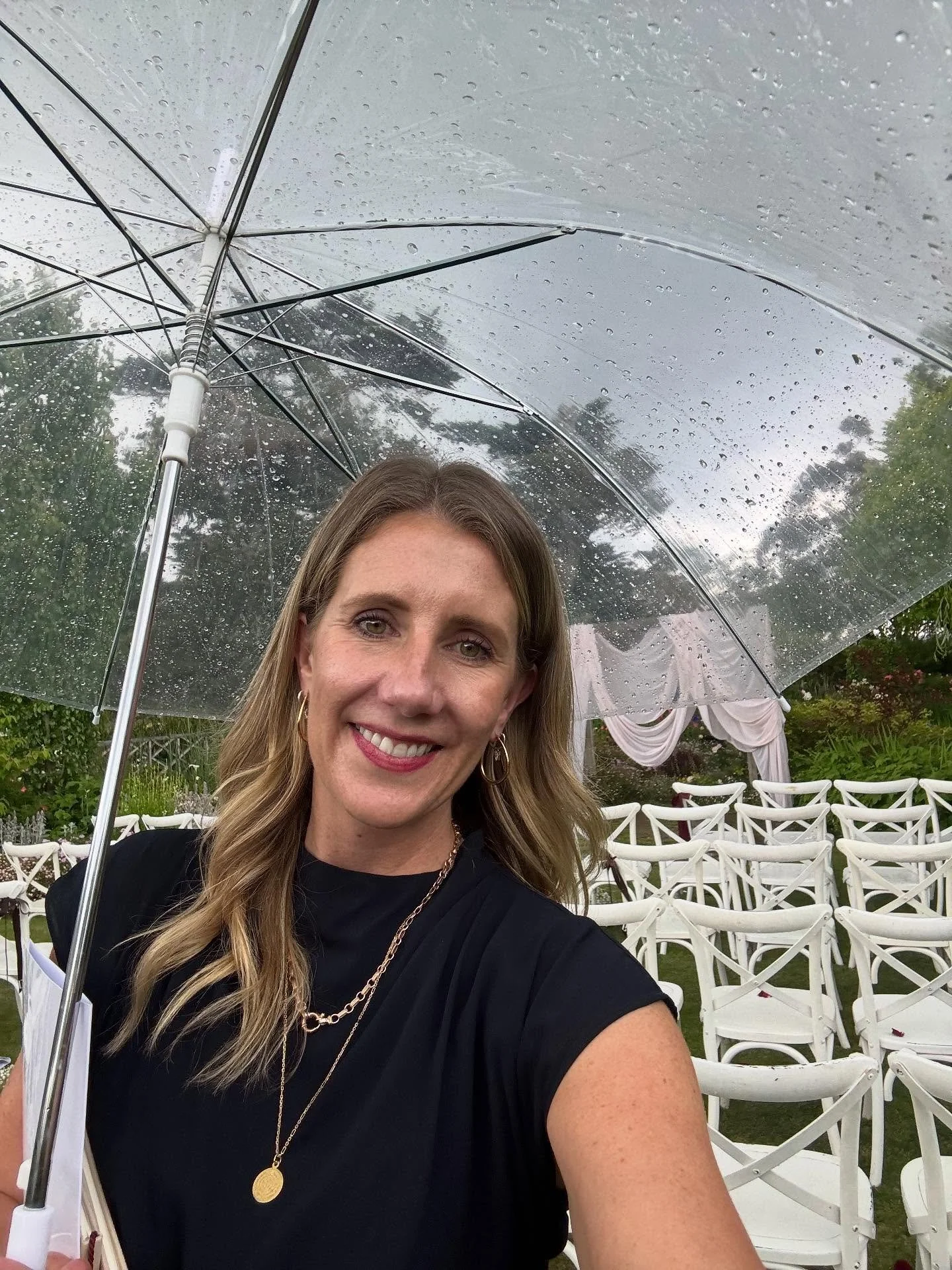 Reflections post ceremony&hellip;
⛈️B&amp;D hiring a weather witch of Etsy worked! The rain came 5min post the ceremony! 
📝Hand writing your vows to each other is such a cute idea! 
💄 I need to find a colour stay lipstick 😆

#wedding #ceremony #ce