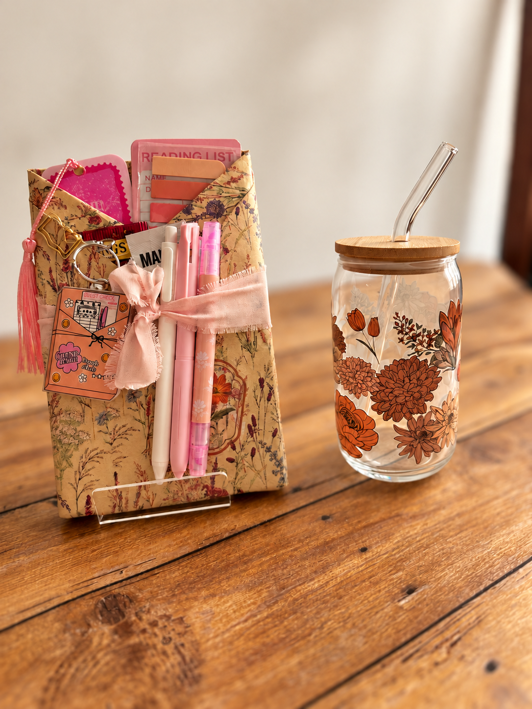 Wrapped stationery and floral glass.png