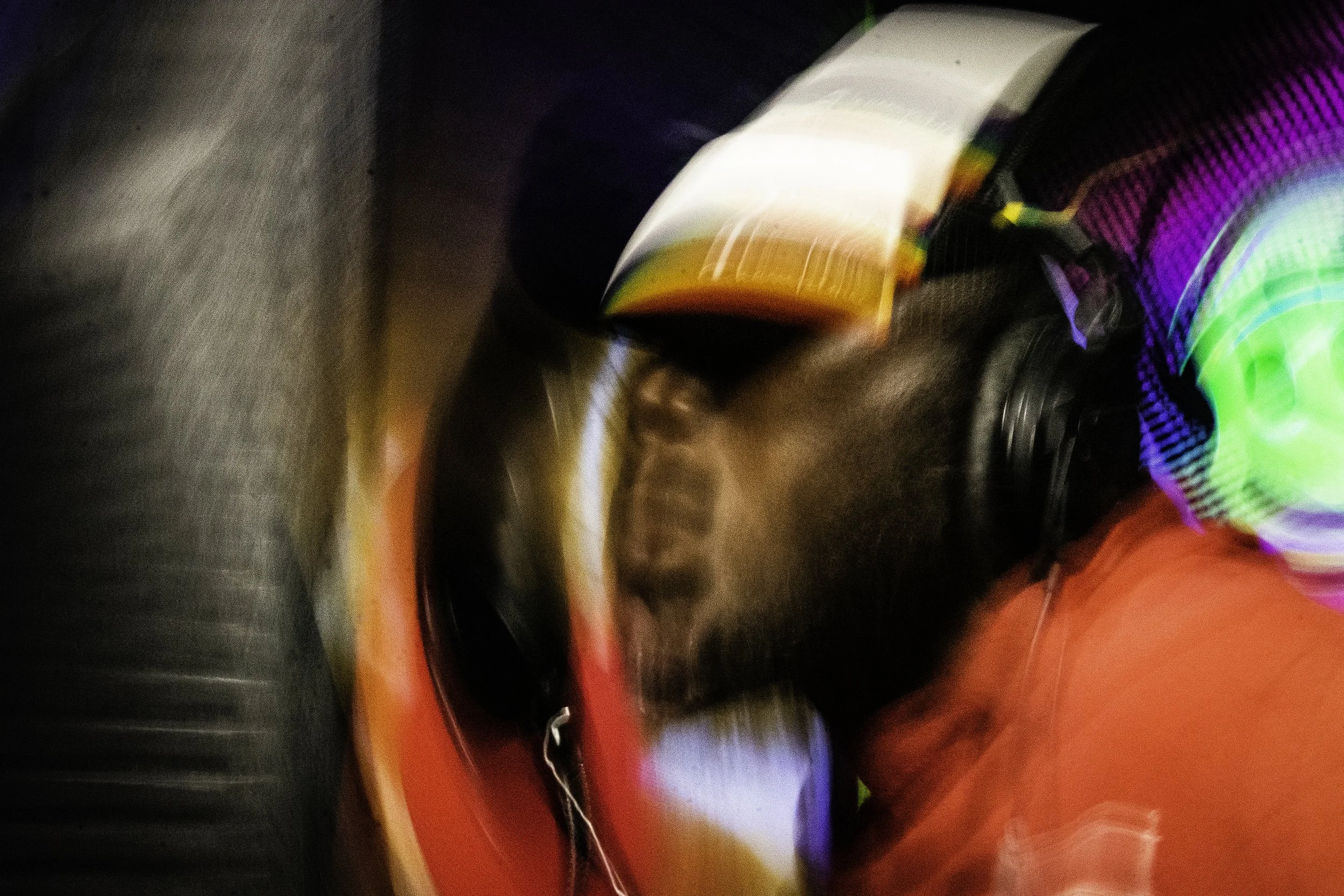 Abstract profile of Black man with microphone