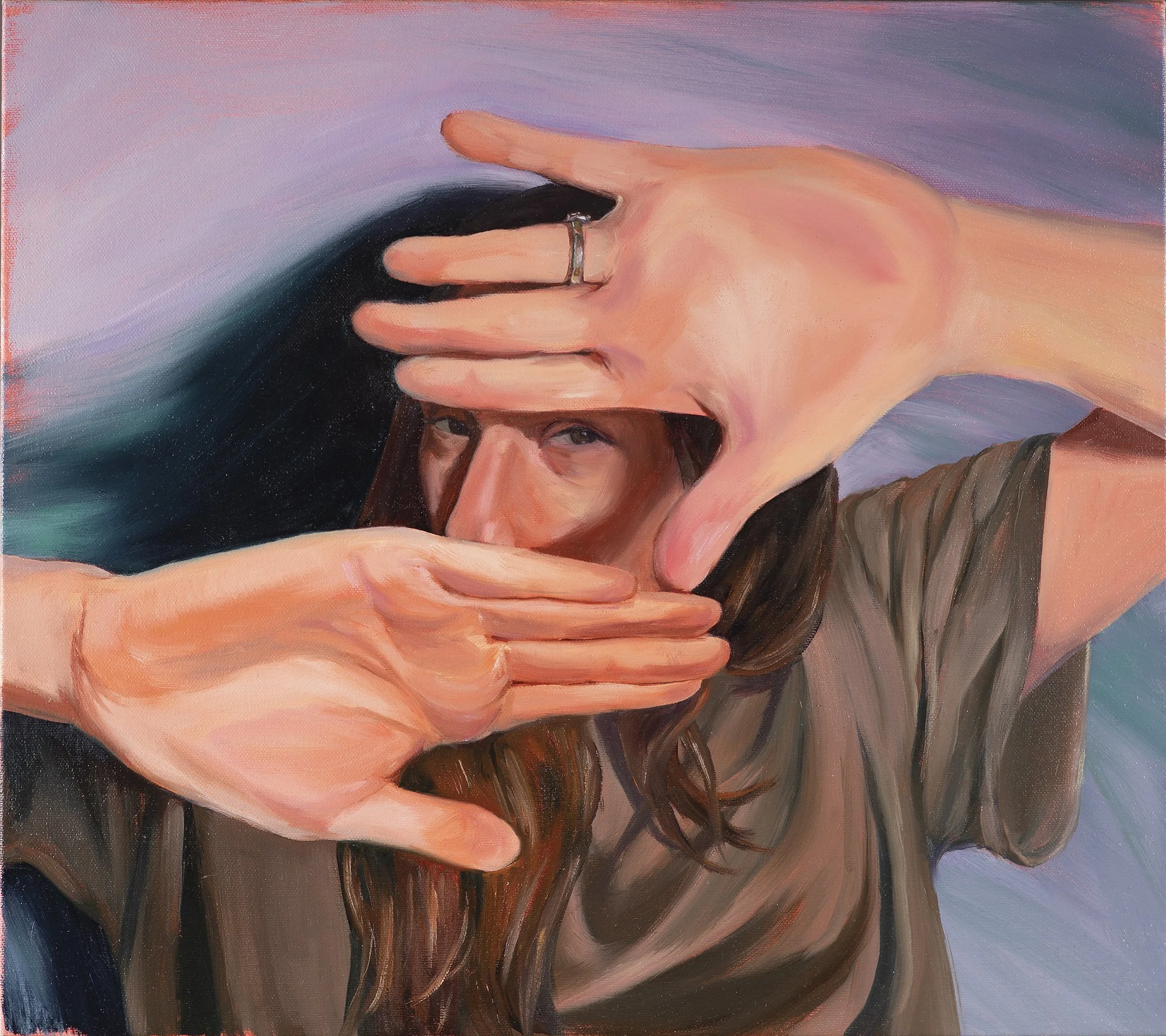 Self-Surveillance, 2026. Oil on canvas. 16 x 18 inches.