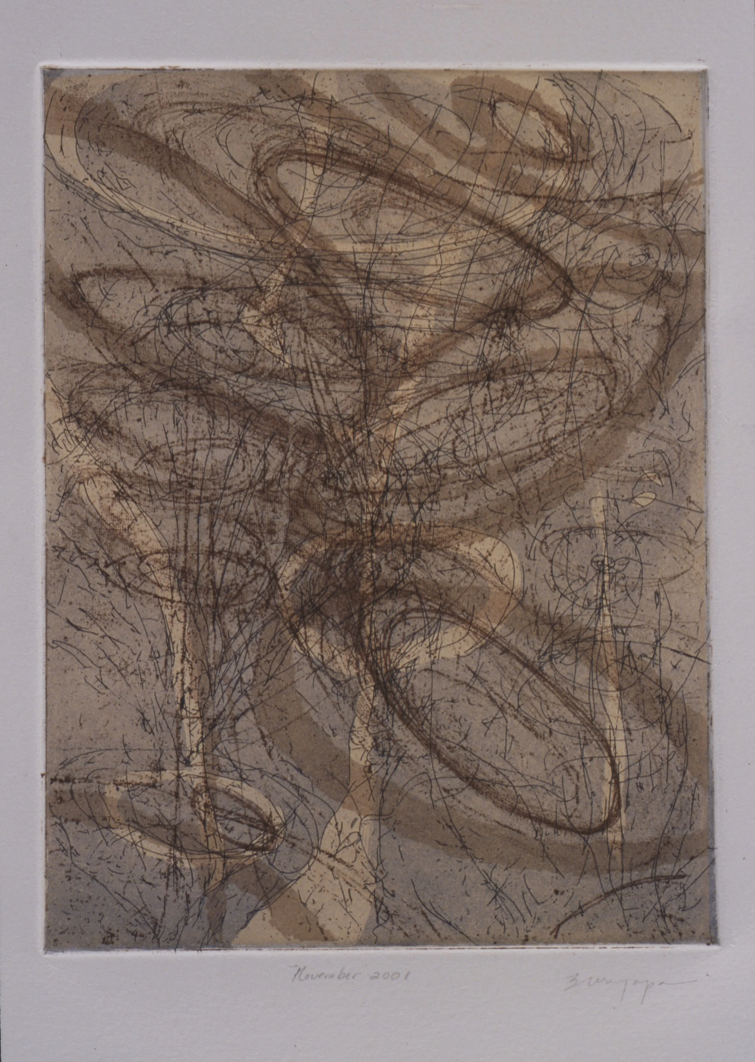 Cycles
Soft-ground etching, aquatint, sugar lift, 6" x 7.25" H, 2001