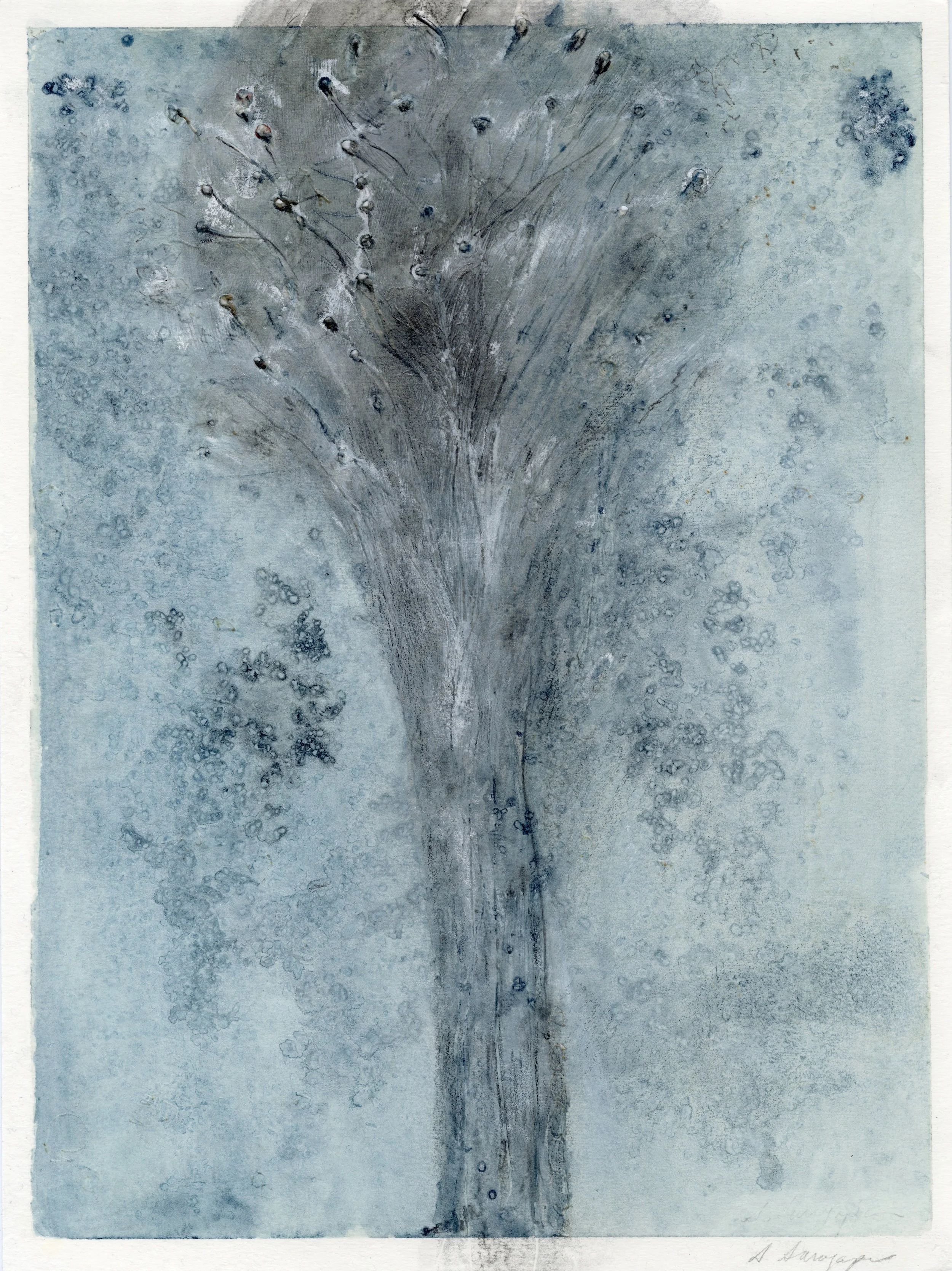 Pollination
Burned punctures, graphite, thread, watercolor, 8.15 x 11.25" H, 2021