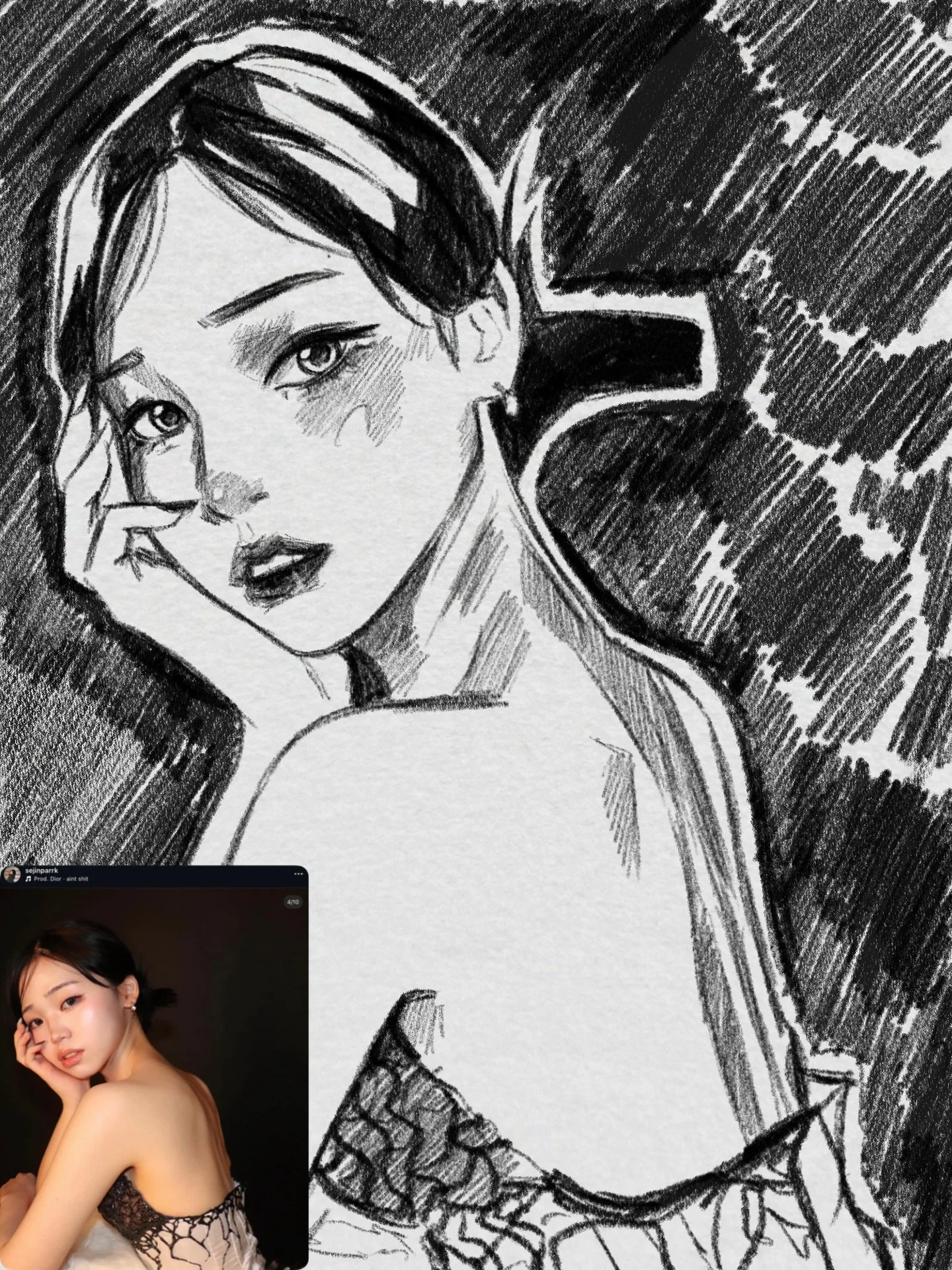 Drew @sejinparrk again 👀 probably wont be the last time ✏️
I am liking how this one turned out too!! What do you guys think? 

If anyone has any requests please be free to make them!!

#drawing #blackandwhite #sketch #그림 #イラスト
