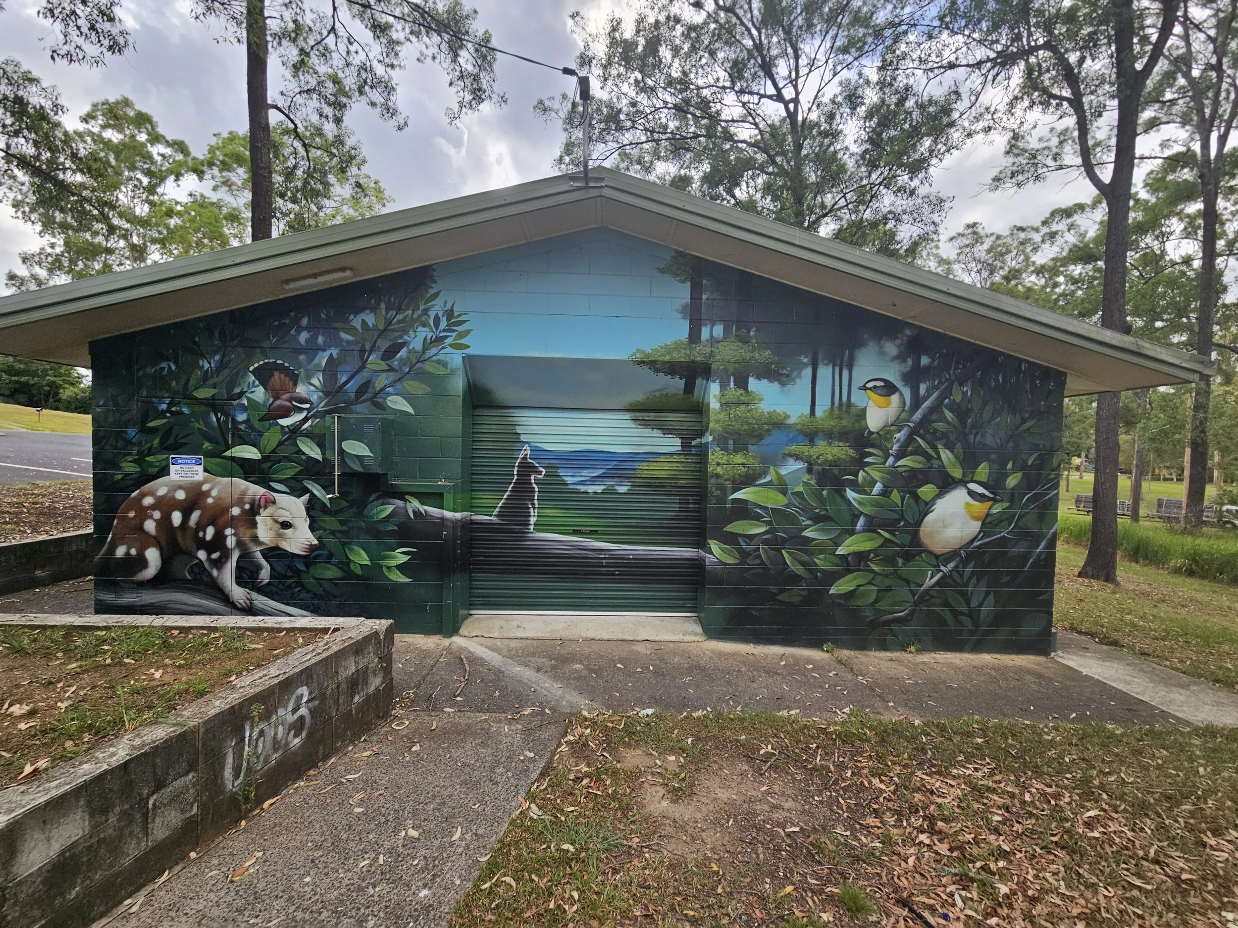 Forest scene painted with native animals at a park in Kingston to the south of Brisbane.
