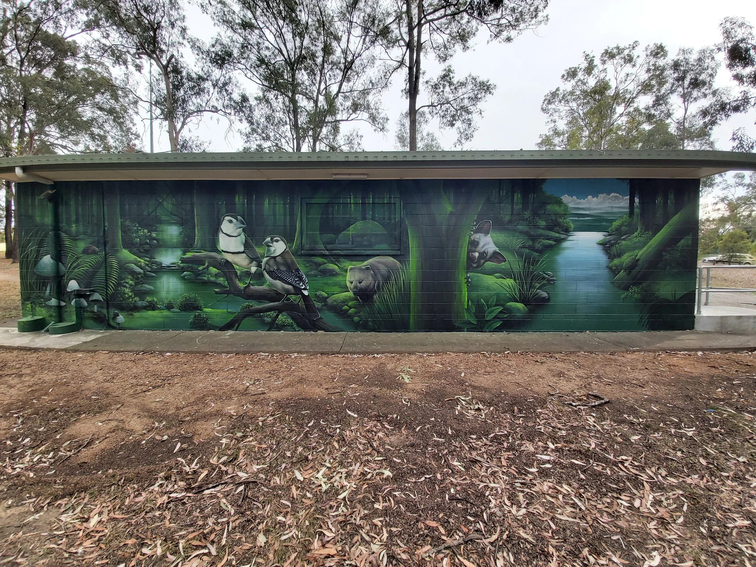 Rainforest scene painted with native animals at a park in Kingston to the south of Brisbane.