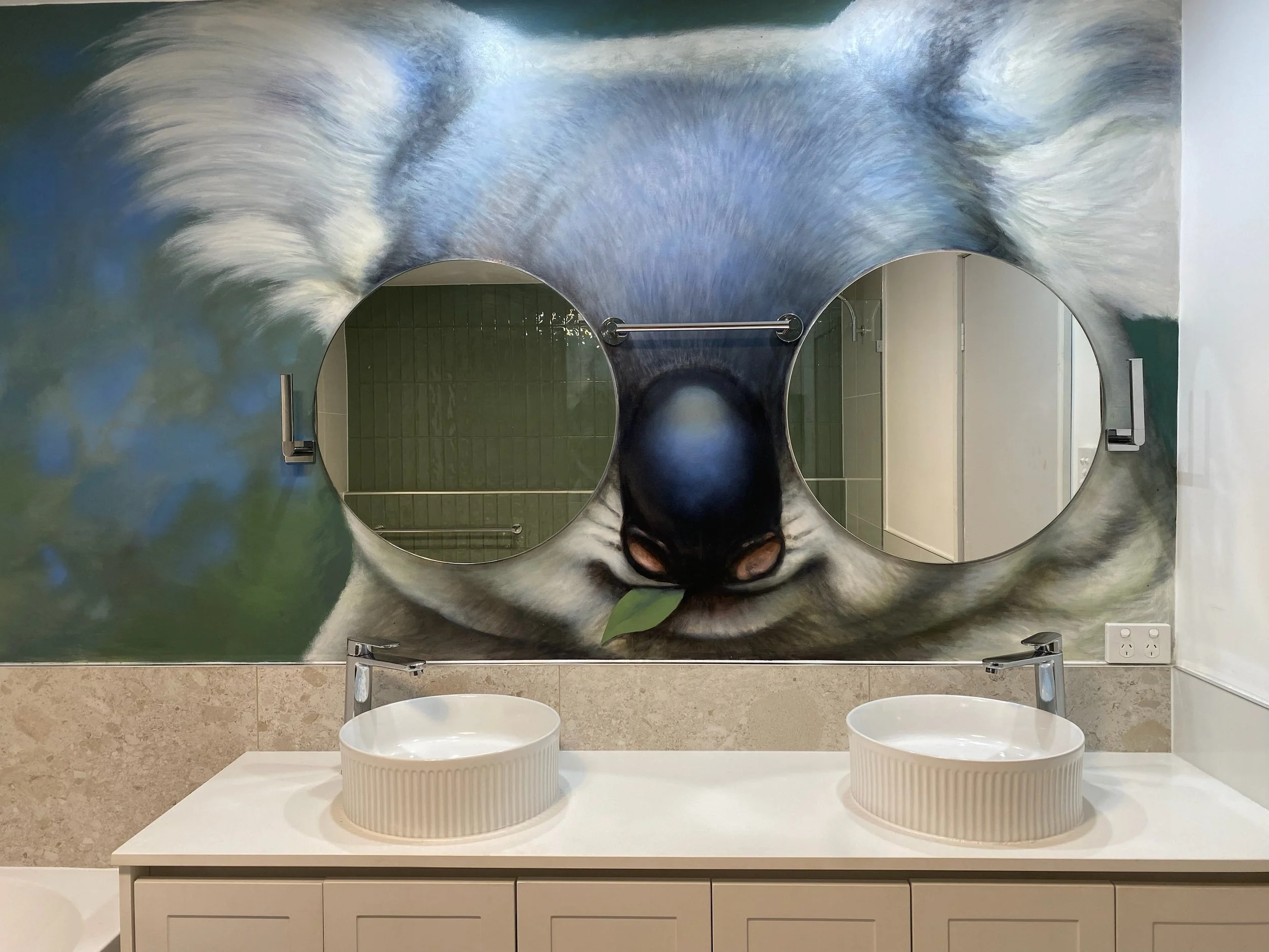 Mural in residential bathroom. 2025