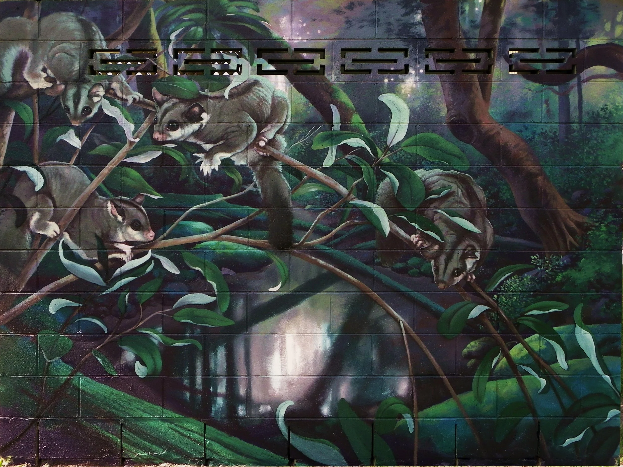 Sugar Gliders painted as one of 6 murals on a Toilet block at Marsden. 