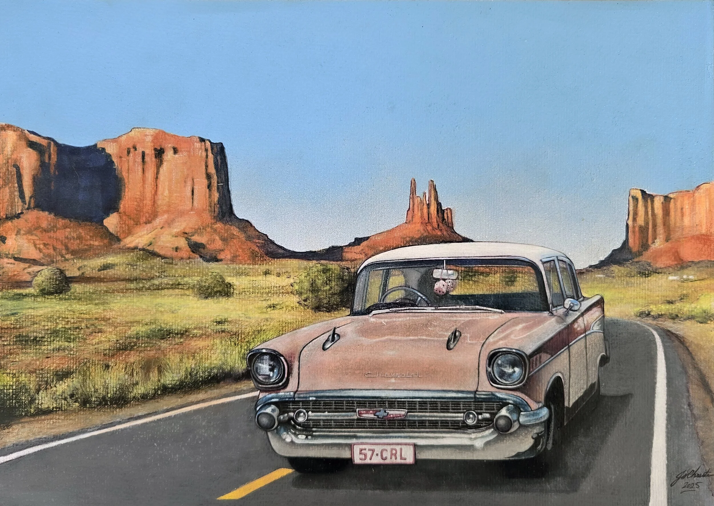 Commissioned drawing of a 57 Chevrolet for it's owner
