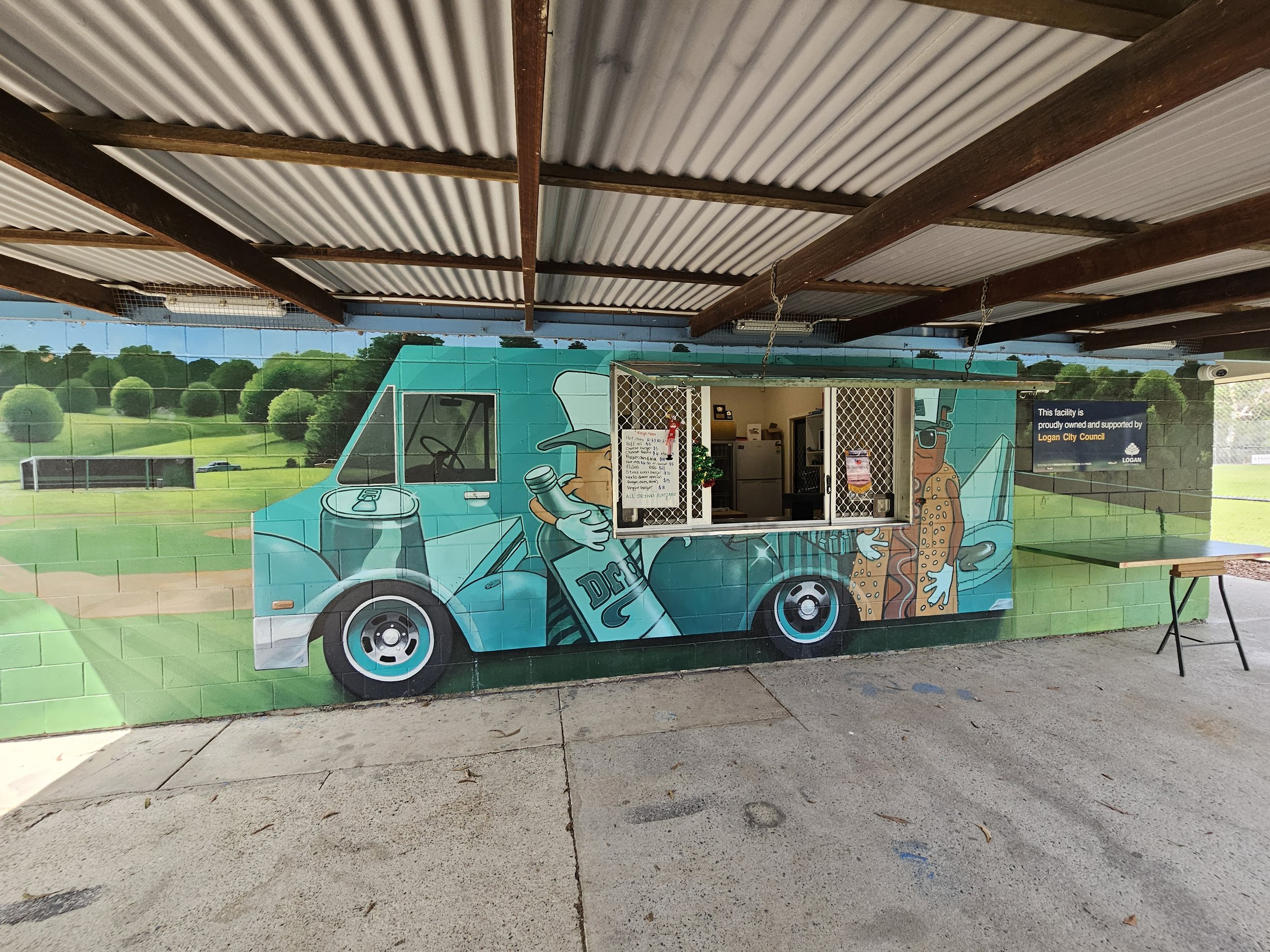 Canteen at Southern Stars Baseball Club. Browns Plains with door open.
