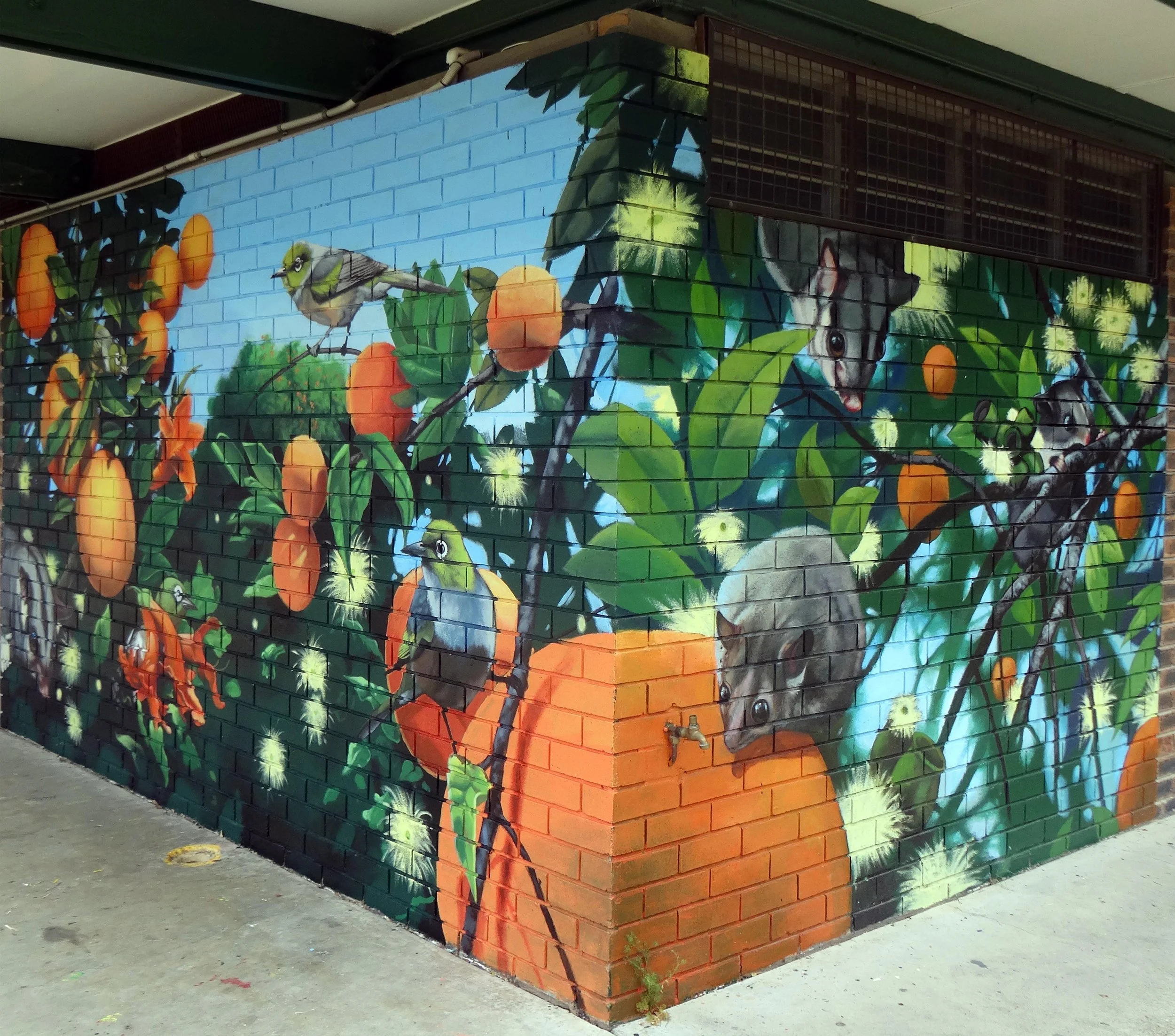 Orange orchid scene painted Springwood Primary School (with Paul Turnbull)