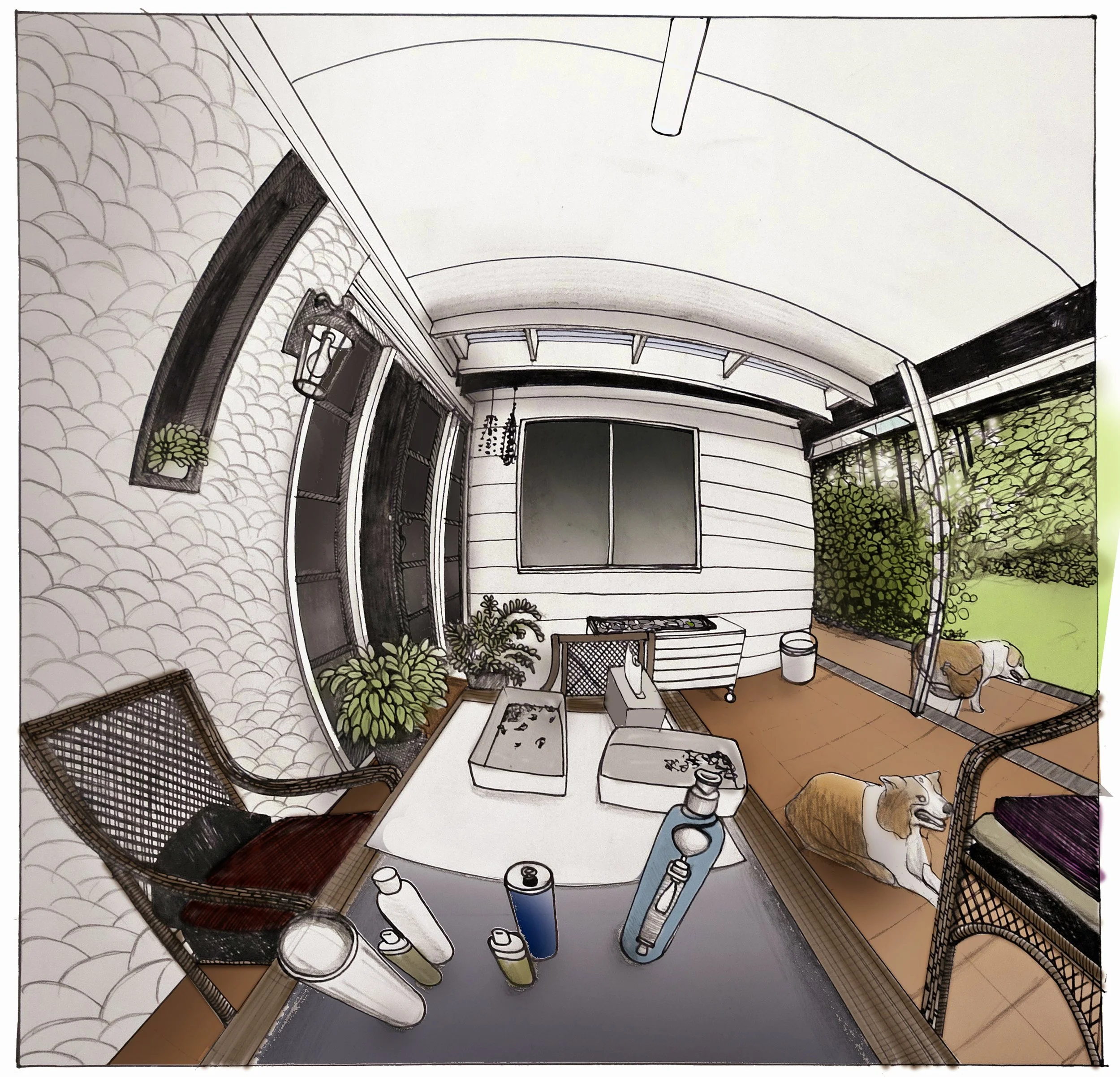 Fish lens sketch of my veranda