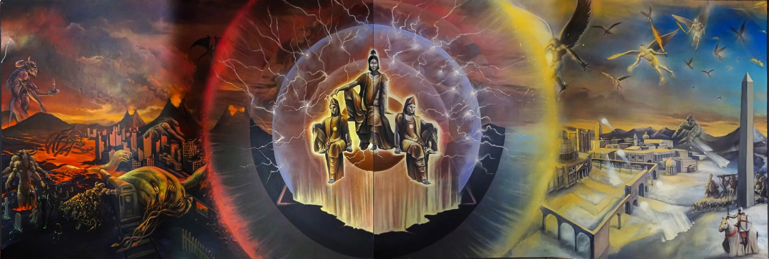 Centre section of a 10m long commissioned fantasy styled canvas called "The balance".