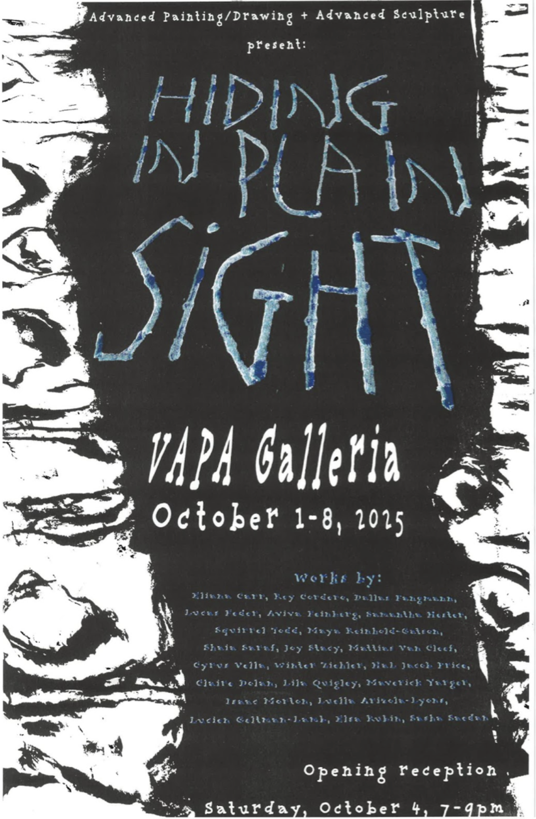 Risograph printed poster of painting and sculpture group exhibition, 2025.