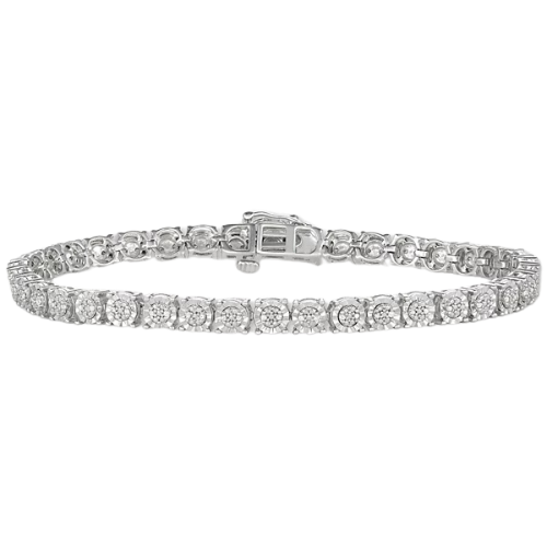 Satiny Diamond Tennis Bracelet 1/4 in Polished Sterling