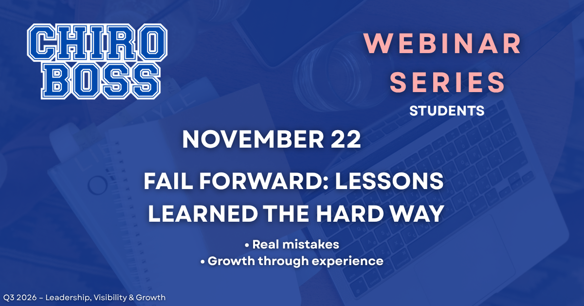       
  
     Lessons Chiropractors Learned the Hard Way     November 22, 2026        6:00 PM CST    Many of the most important lessons in chiropractic are learned through experience—but they don’t have to be learned the hard way. In this session, w