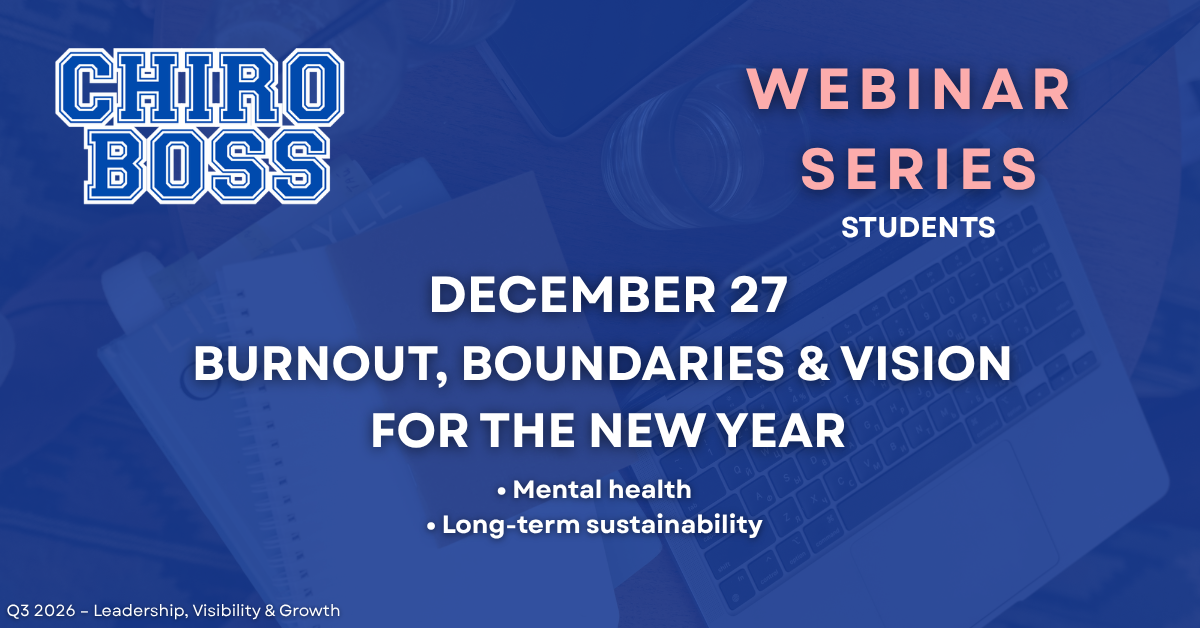       
  
     Burnout, Boundaries &amp; Vision for the Year Ahead     December 27, 2026        6:00 PM CST    As you prepare for the next phase of your career, it’s important to build not only professional skills but also personal sustainability. Th