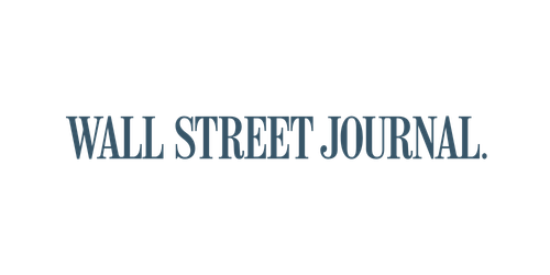 Wall Street Journal logo in blue and gray text on a black background.