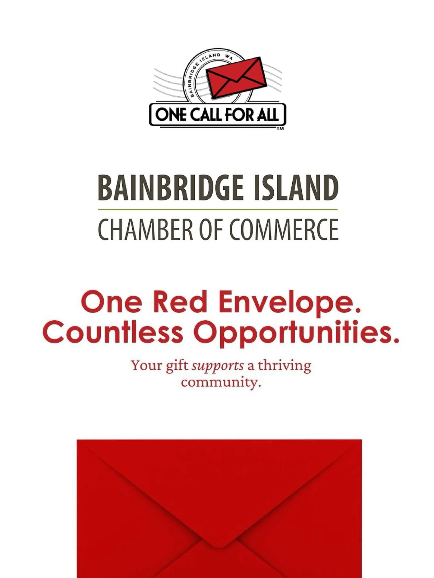 It&rsquo;s One Call for All time and the perfect time to give to our Bainbridge Chamber Foundation

Bainbridge Chamber Foundation is the 501(c)(3) charitable arm of the Bainbridge Island Chamber of Commerce. Our mission is to enrich life on Bainbridg