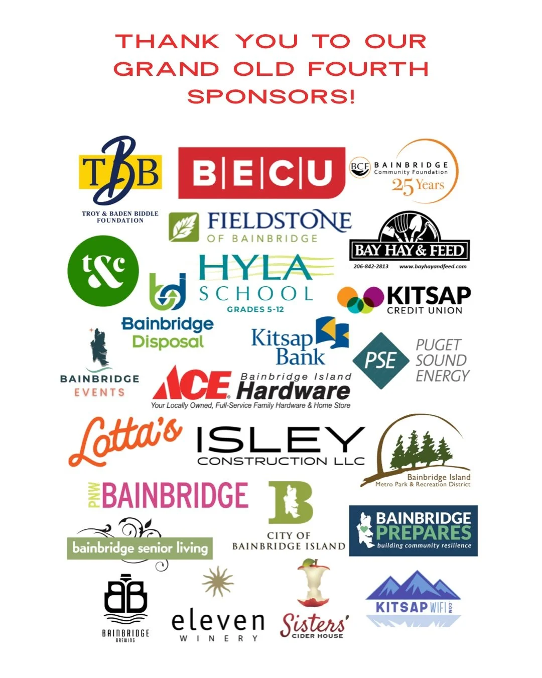 Who has the best business community around? We do! As we head into the final countdown to the Grand Old 4th, we want to extend our deepest thanks to the sponsors and community partners who have made it all possible. Their generosity is what keeps the