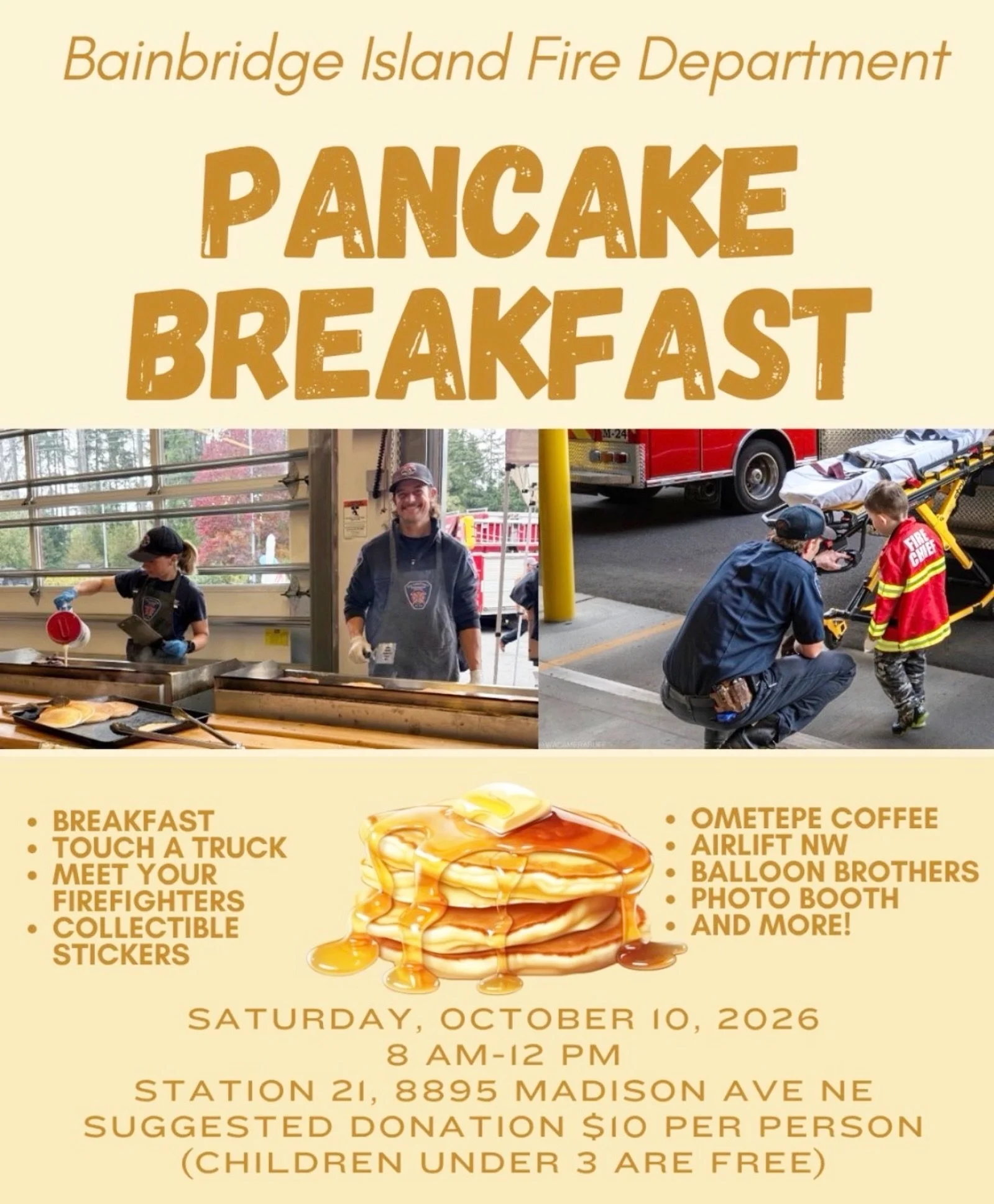 Things are heating up! 🔥

The @bainbridgeislandfiredepartment crew has been practicing their best pancake breakfast moves, and they can&rsquo;t wait to see you this Saturday, October 10, from 8 AM-12 PM at Station 21 (8895 Madison Ave NE) for our an