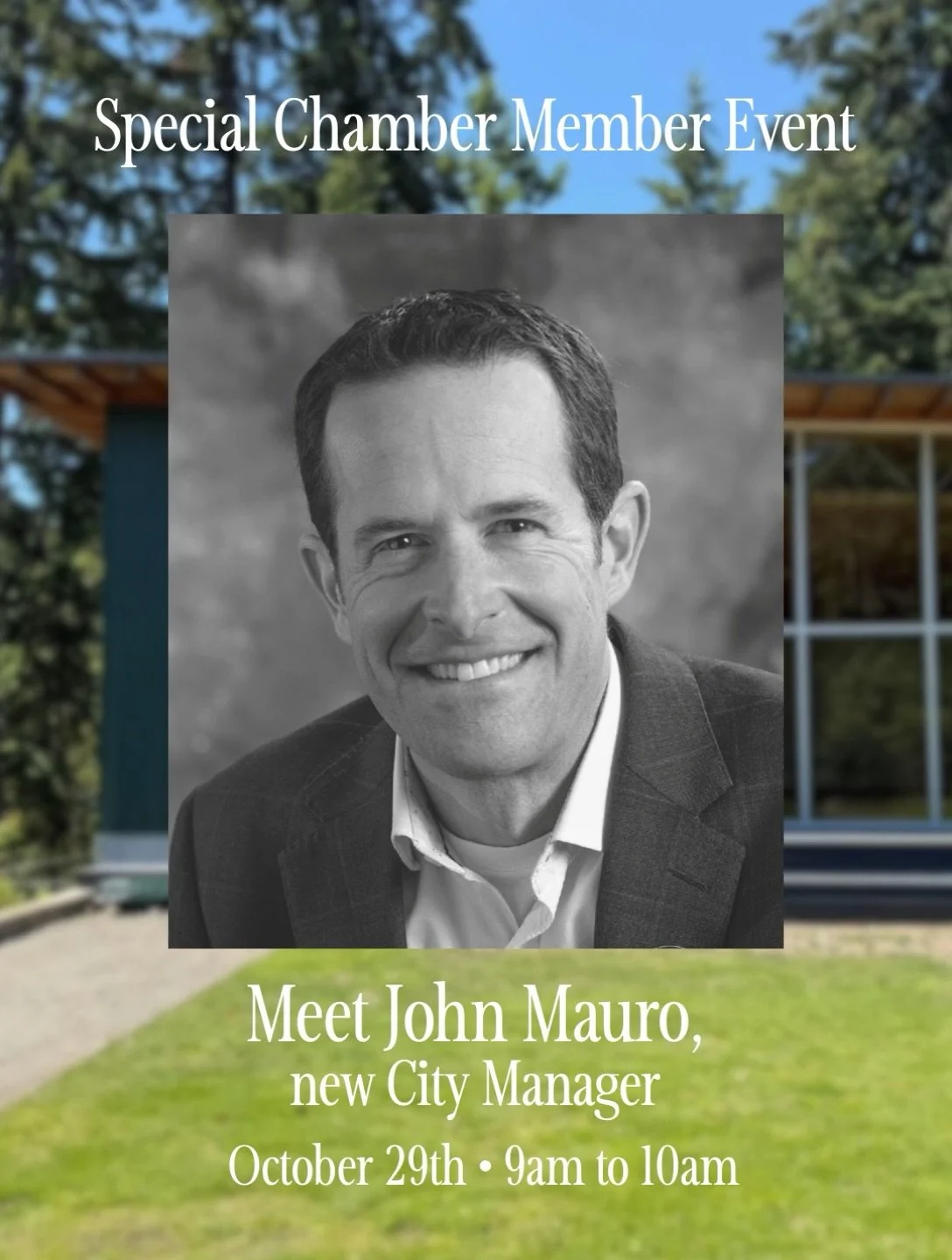 Calling all Chamber members! Join us this Thursday morning for a special opportunity to meet with and hear from our new City Manager, John Mauro. Bring your questions, ideas, and suggestions for collaboration! See all the details and sign up at the l