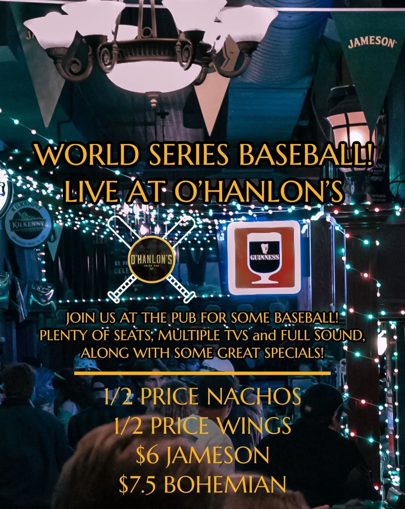 World Series! Full sound along with drink + food specials valid during any World Series game. 

Game schedule:
Friday October 24th 
Saturday October 25th
Monday October 27th 
Tuesday October 28th
Wednesday October 29th
Friday October 31st
Saturday No