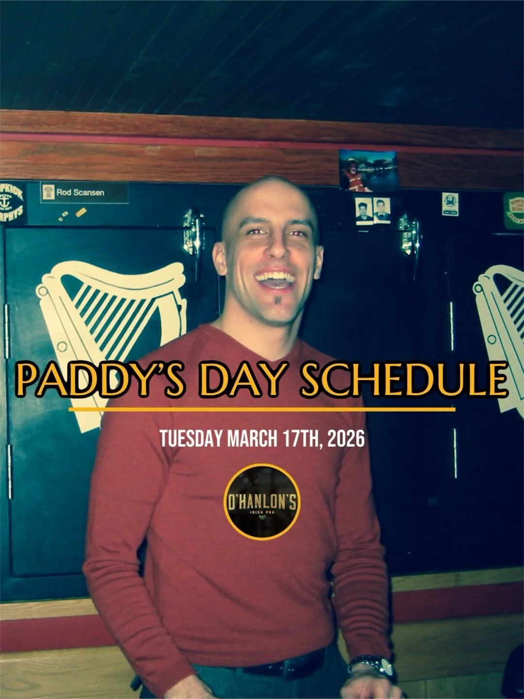 Happy St. Patrick&rsquo;s Day! Here&rsquo;s our itinerary for today. Picture is of Taras behind the bar, taken in 2001.