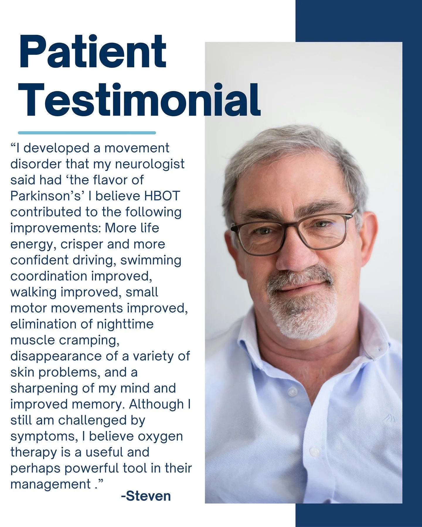 We are happy to have a part in your recovery journey Steven🙏

Thank you for sharing your experience about the meaningful symptom relief you&rsquo;ve achieved with hyperbaric oxygen therapy.

#hbot #hyperbaricoxygentherapy #oxygen #testimonial #testi