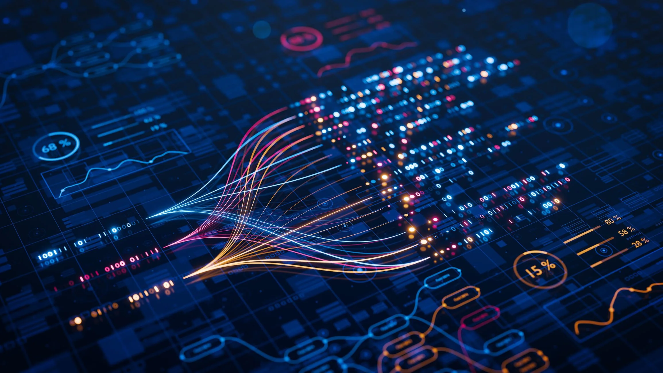 Kunstig intelligens med digitale dataflyter og nettverk.