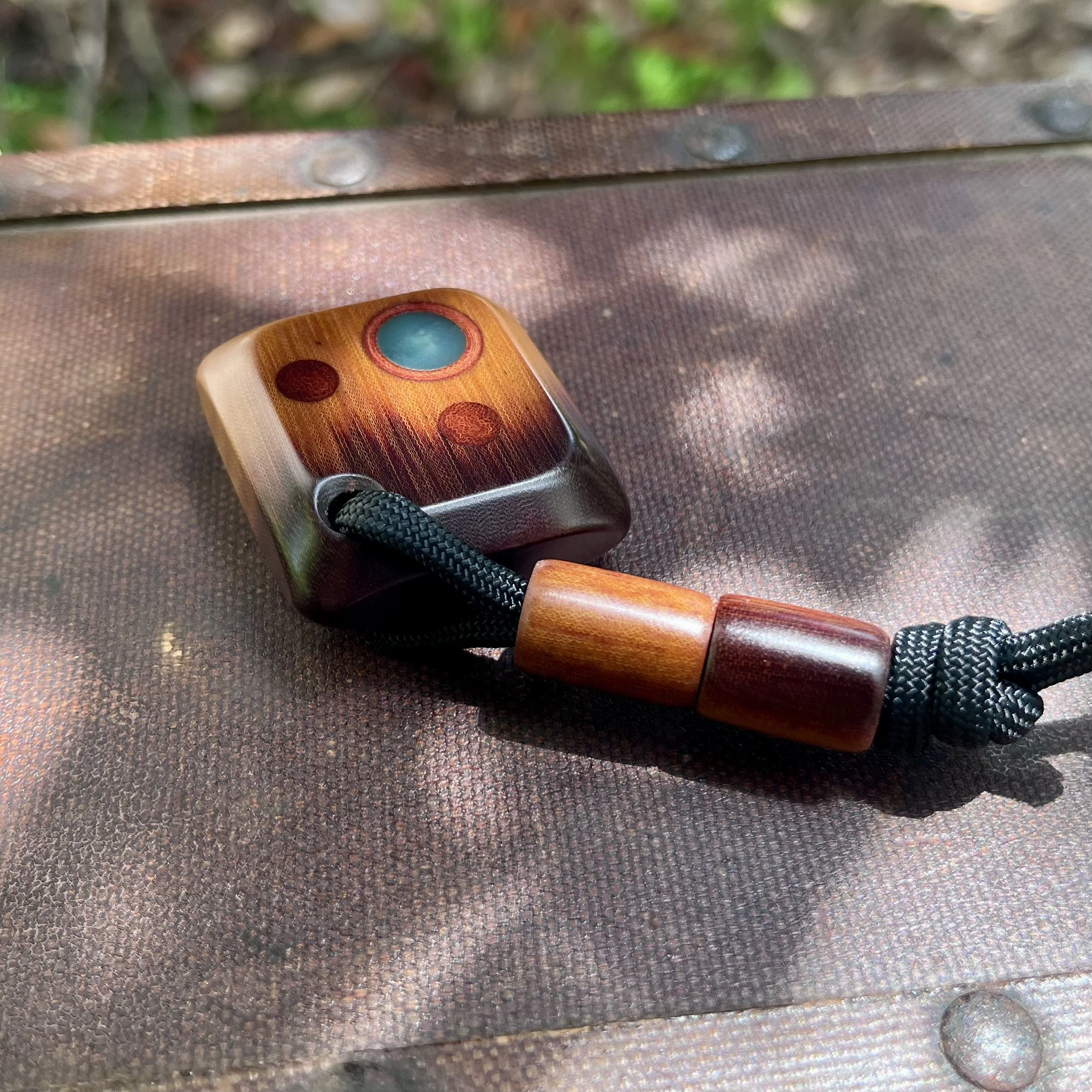 Crosscut Vintage Linen Micarta Palmer Worry Stone w/ Beads