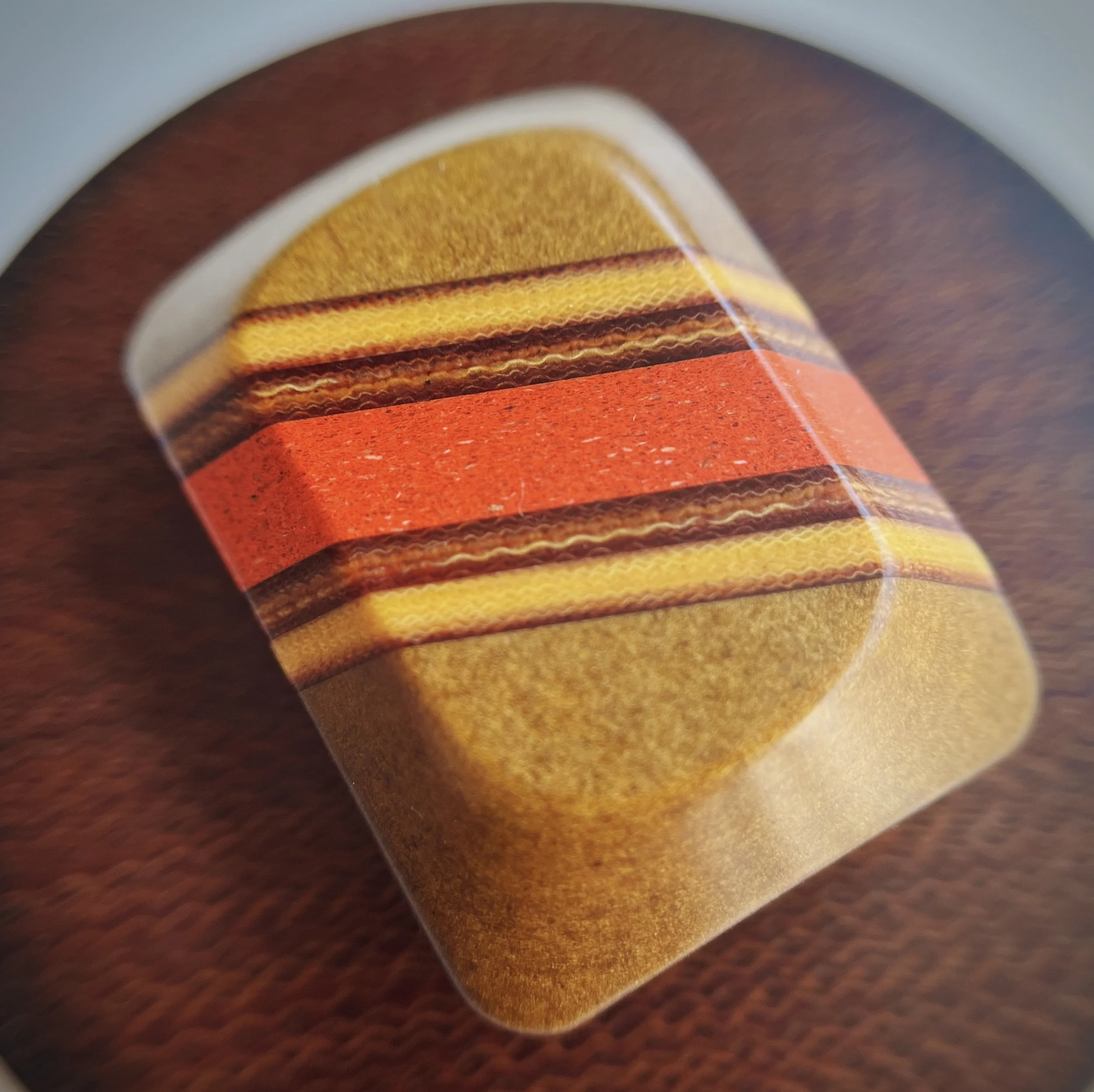 Palmer Handmade Worry Stone - Vintage Westinghouse Micarta w/ Orange Heywoodite