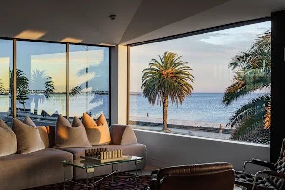 Living room in Middle Park, Melbourne looking out over the beach from Beaconsfield Parade