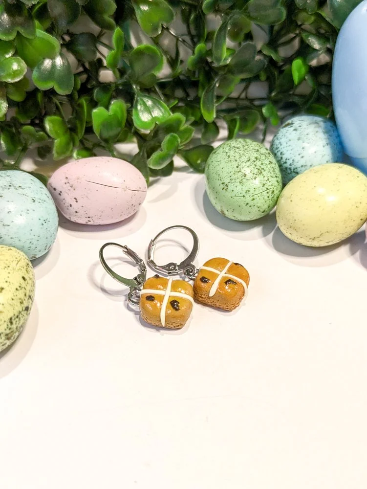 Hot cross bun earrings - dangle or stud