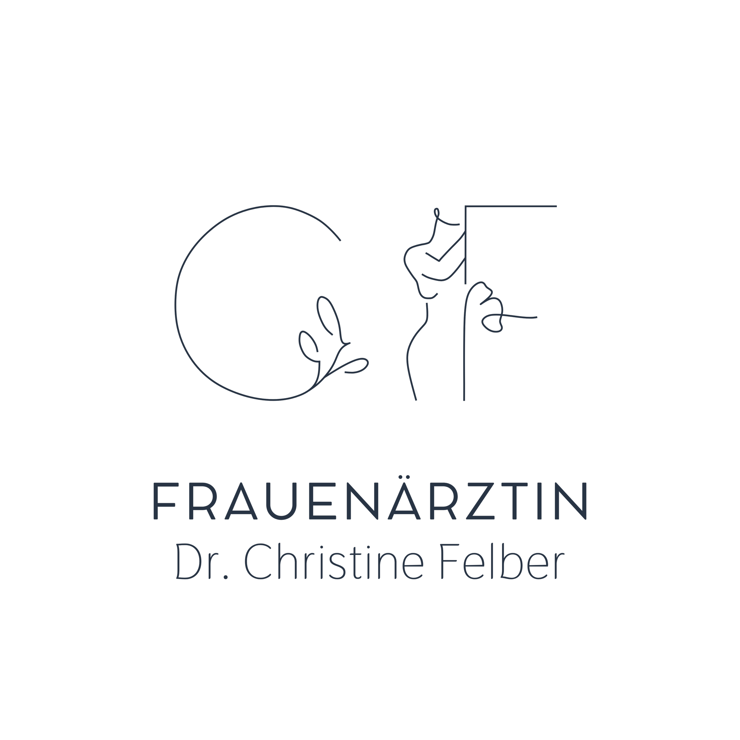 Logo mit einer stilisierten Frau und pflanzenartigen Elementen. Darunter der Text: "FRAUENÄRZTIN Dr. Christine Felber".