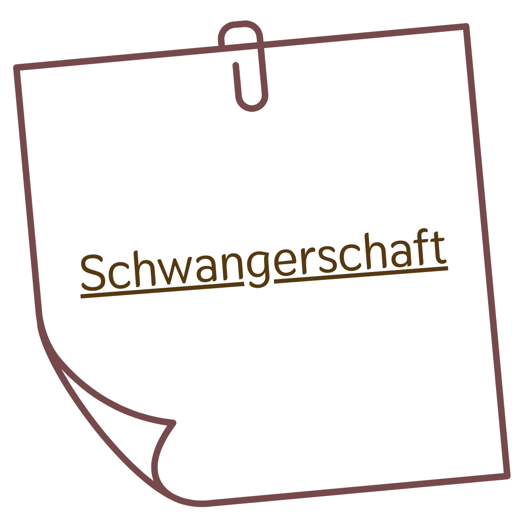Grafik eines Notizzettels mit dem Wort "Schwangerschaft" in deutscher Sprache.