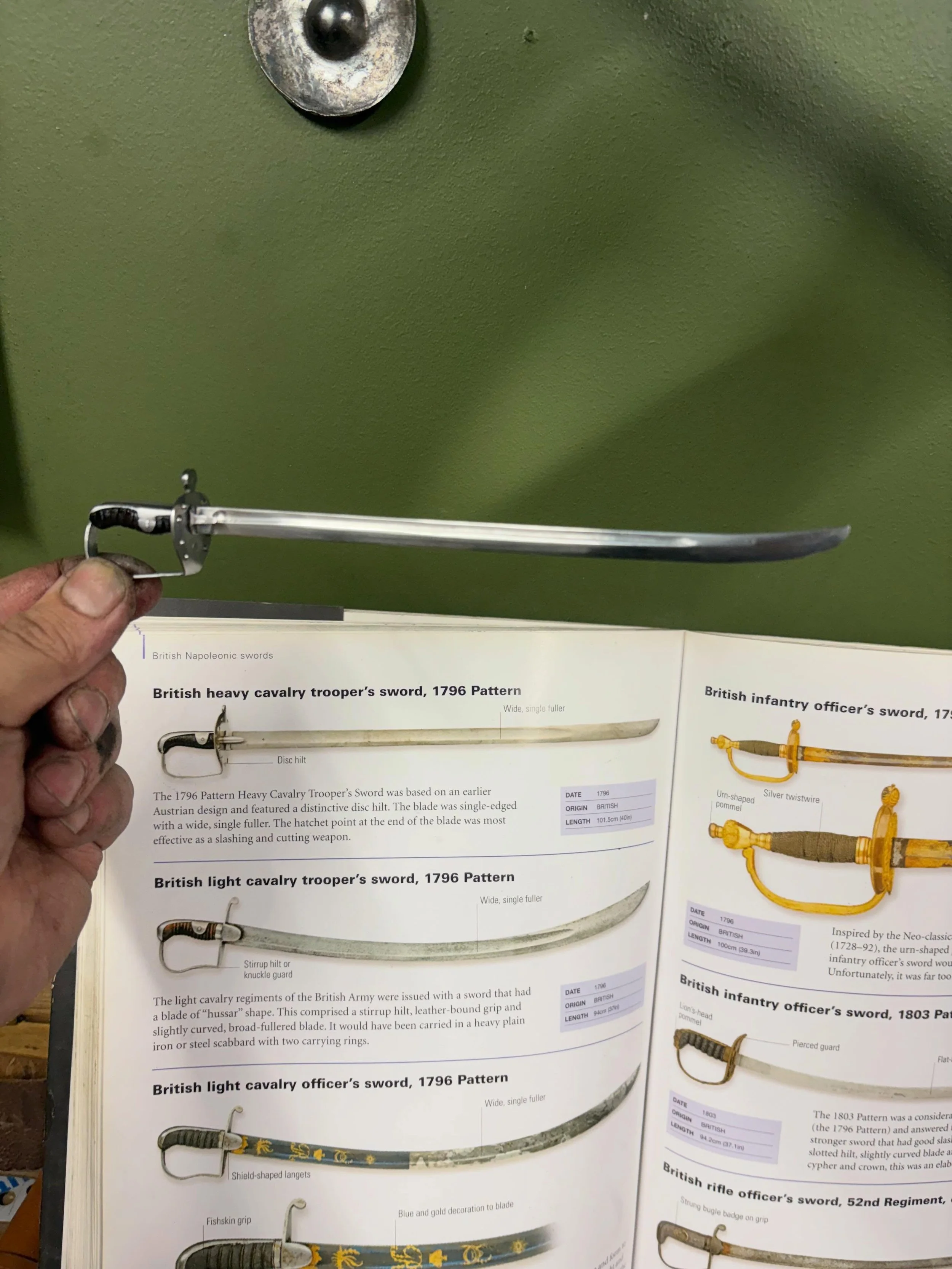 Here&rsquo;s a tiny 1796 pattern sabre! It&rsquo;s a custom order, and not a design I would have attempted unprompted because it&rsquo;s got a really piecemeal kind of construction where a lot of the layers are riveted together. Pattern sabres are a 