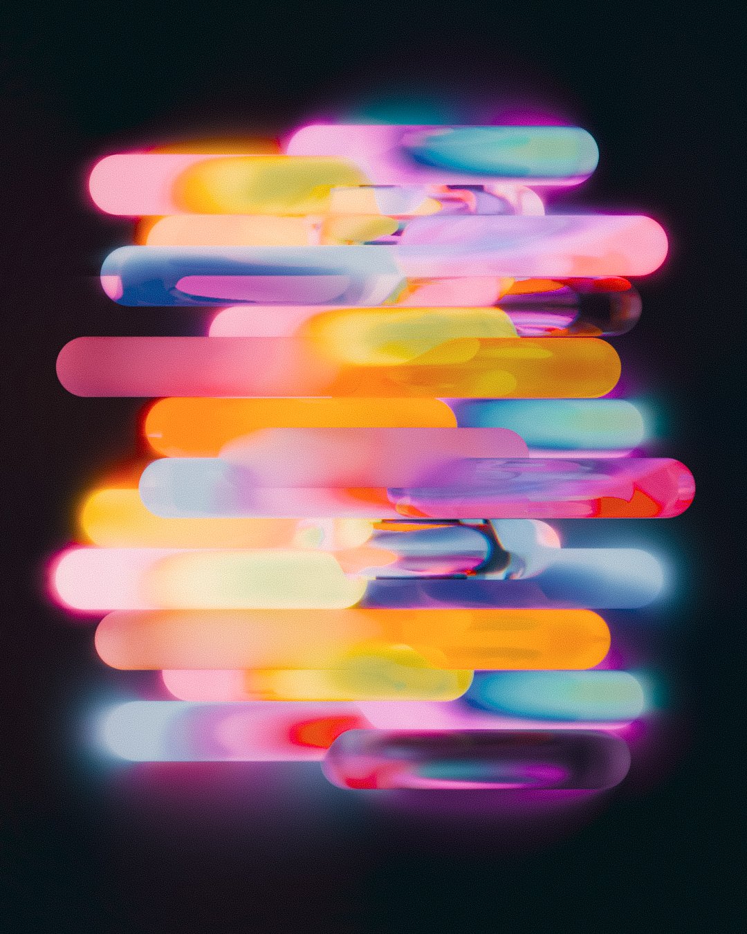 Formes géométriques et lumineuses sur fond noir