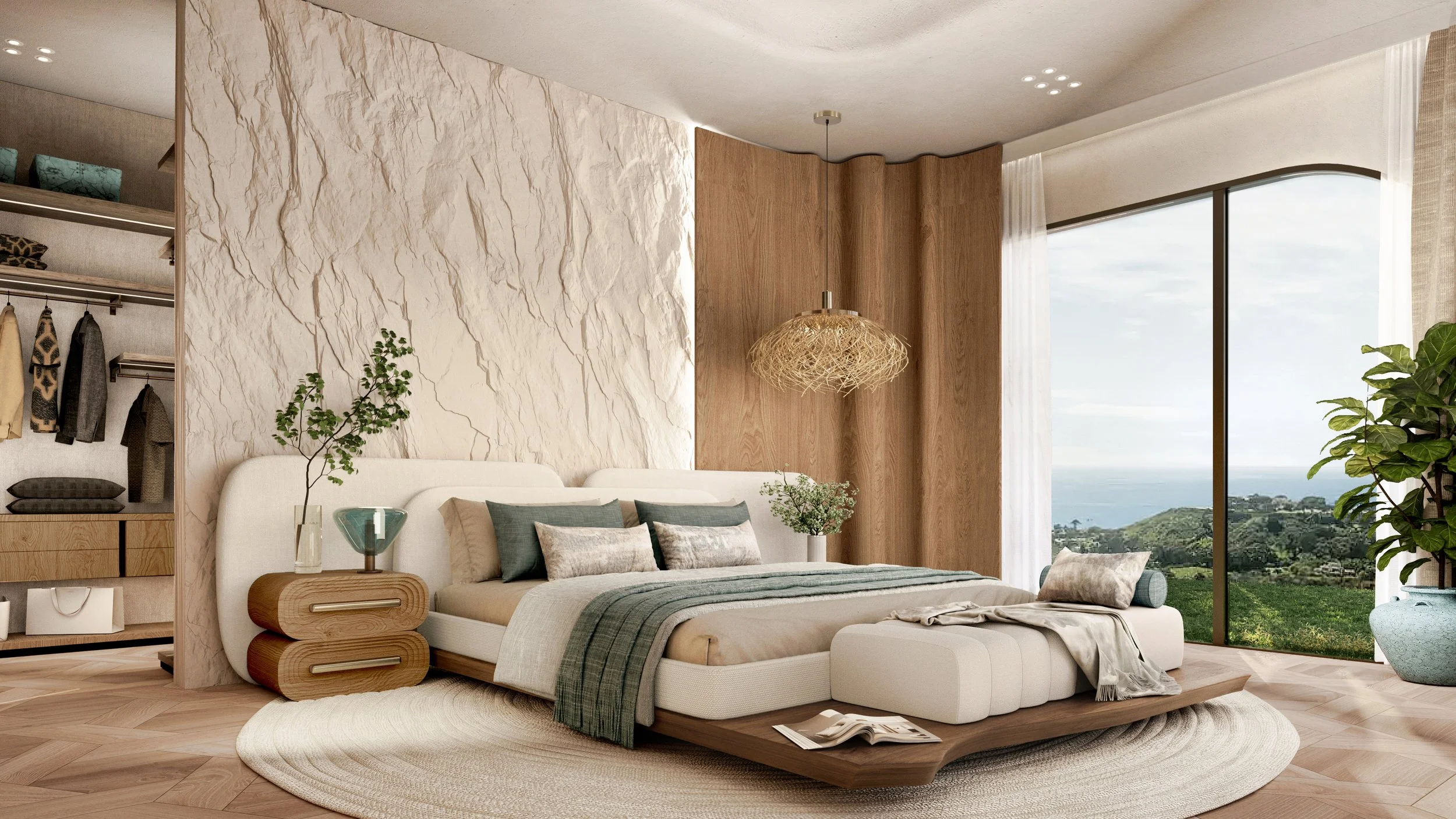 Serene luxury bedroom interior design at Alma do Mar villa by Oceanteriors – elegant ocean-inspired comfort in Cascais, Portugal