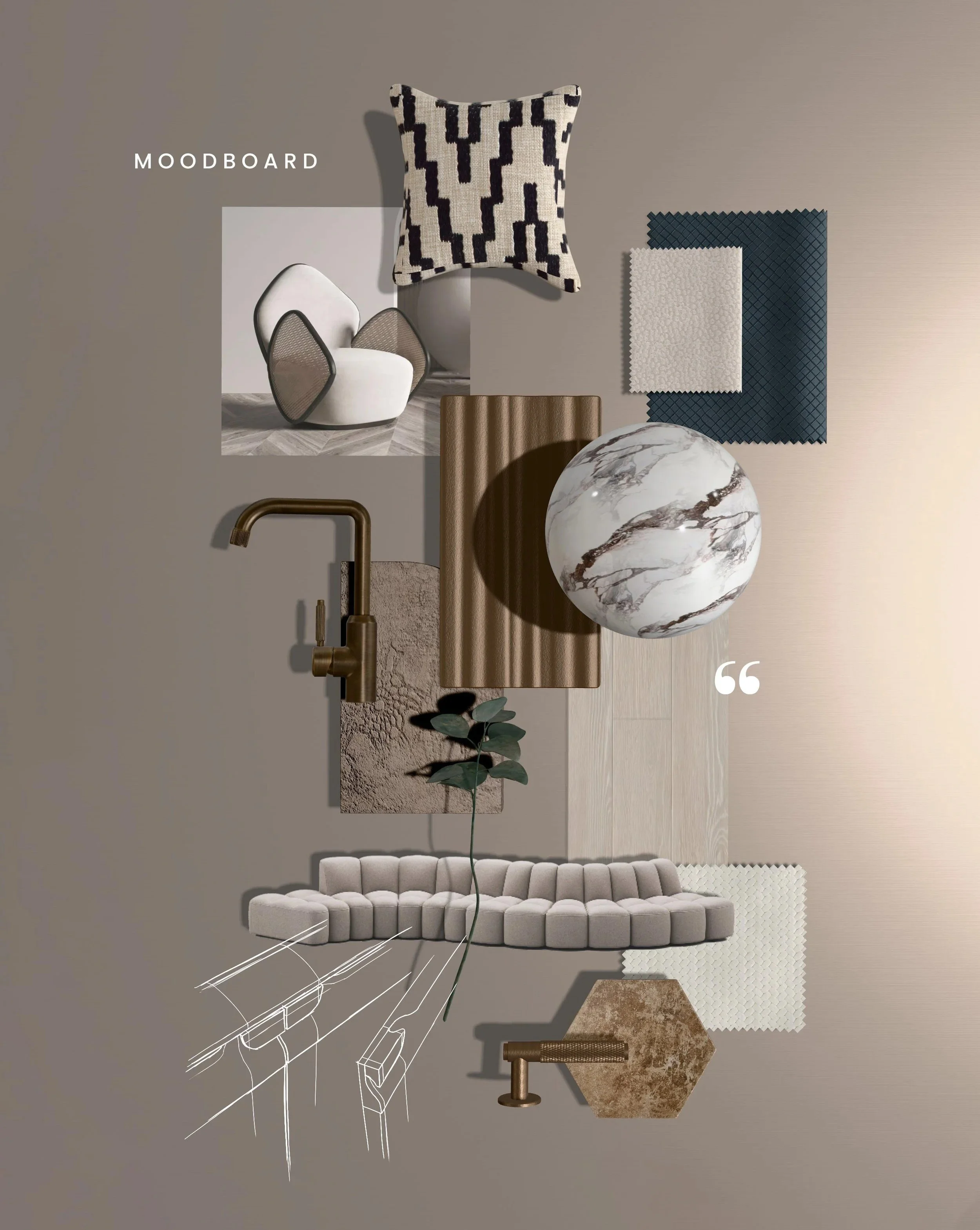 Interior design moodboard for a luxury villa renovation in Cascais by Oceanteriors – creative process for elegant ocean-inspired residential projects