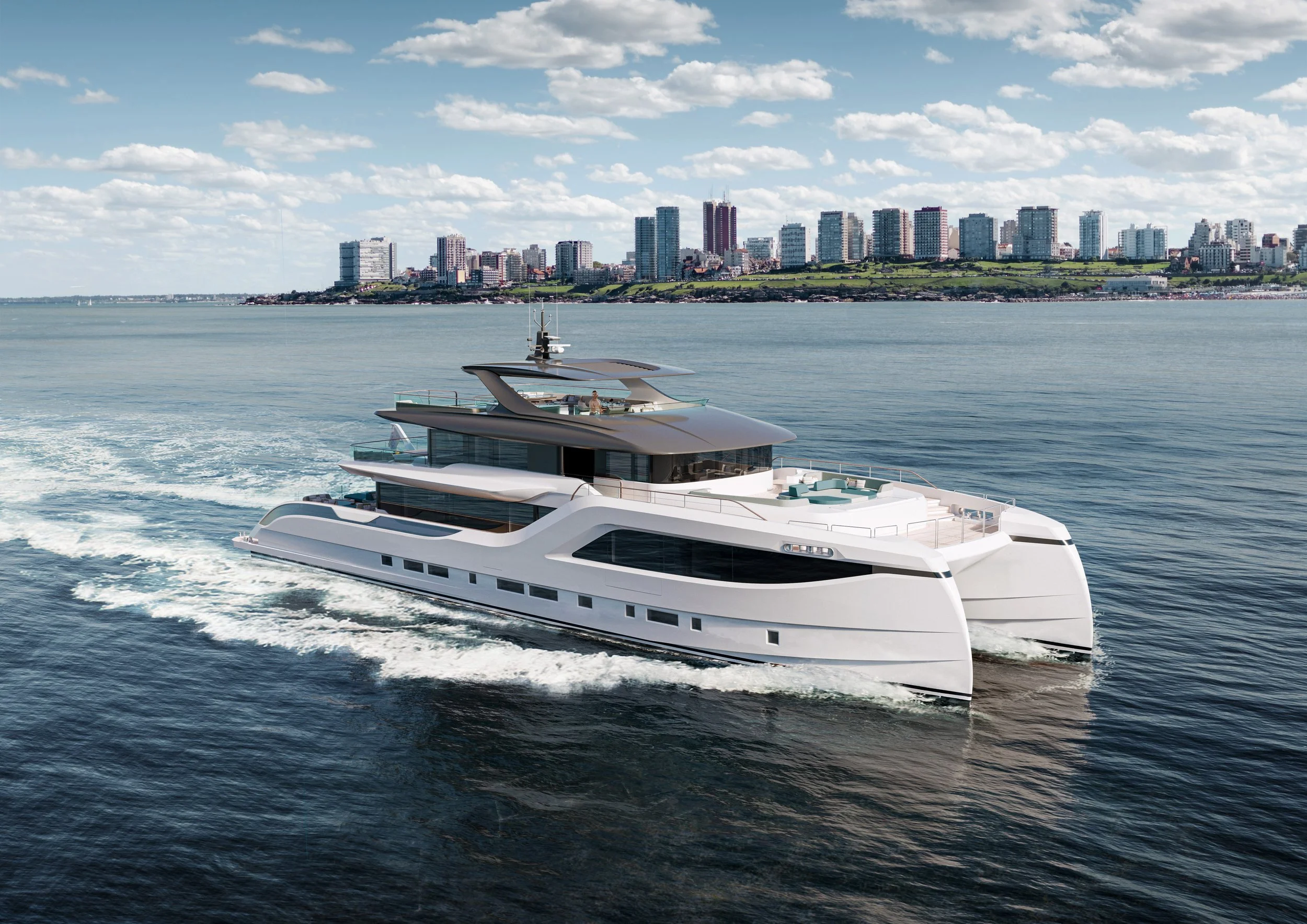 Complete luxury interior design of a 39m Power Cat superyacht by Oceanteriors – timeless sophistication from concept to realization