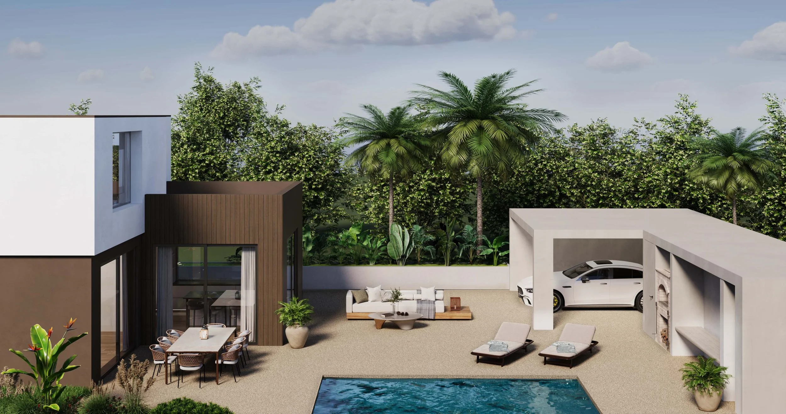 Side exterior view of luxury Quinta da Bracieira villa in Alcochete, Portugal – designed and renovated by Oceanteriors