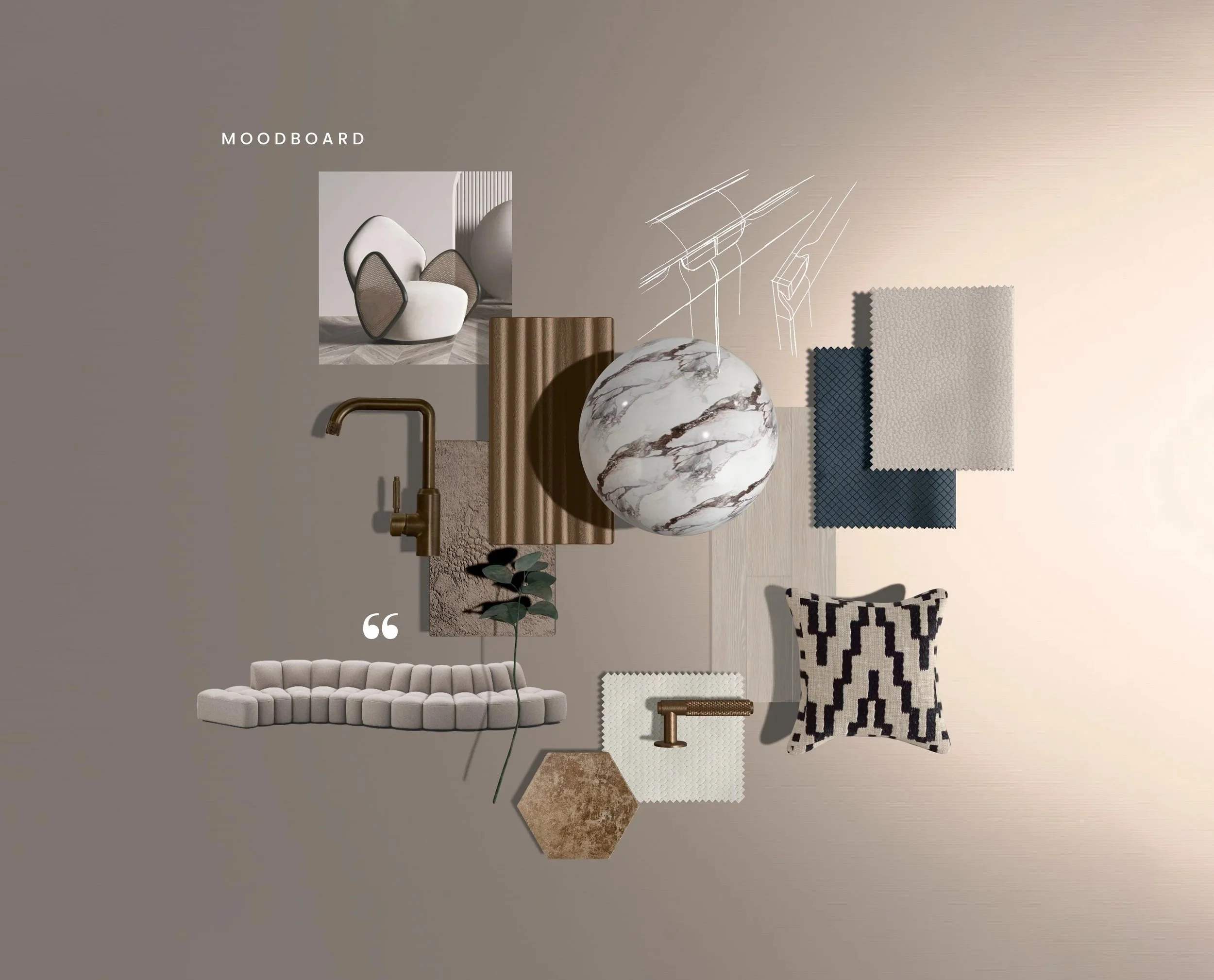 Interior design moodboard for a luxury villa renovation in Cascais by Oceanteriors – creative process for elegant ocean-inspired residential projects