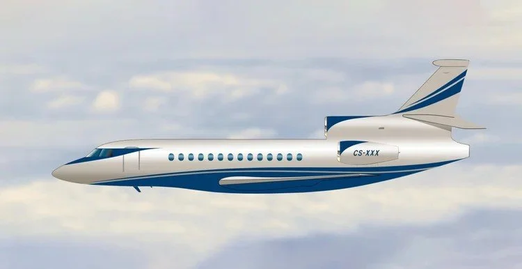 Concept exterior design for the Falcon 7X luxury aircraft by Oceanteriors – visionary oceanic-inspired aviation aesthetics