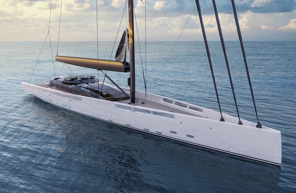 Front exterior view of the 62m Performance Sloop superyacht designed by Oceanteriors – graceful lines and oceanic sophistication