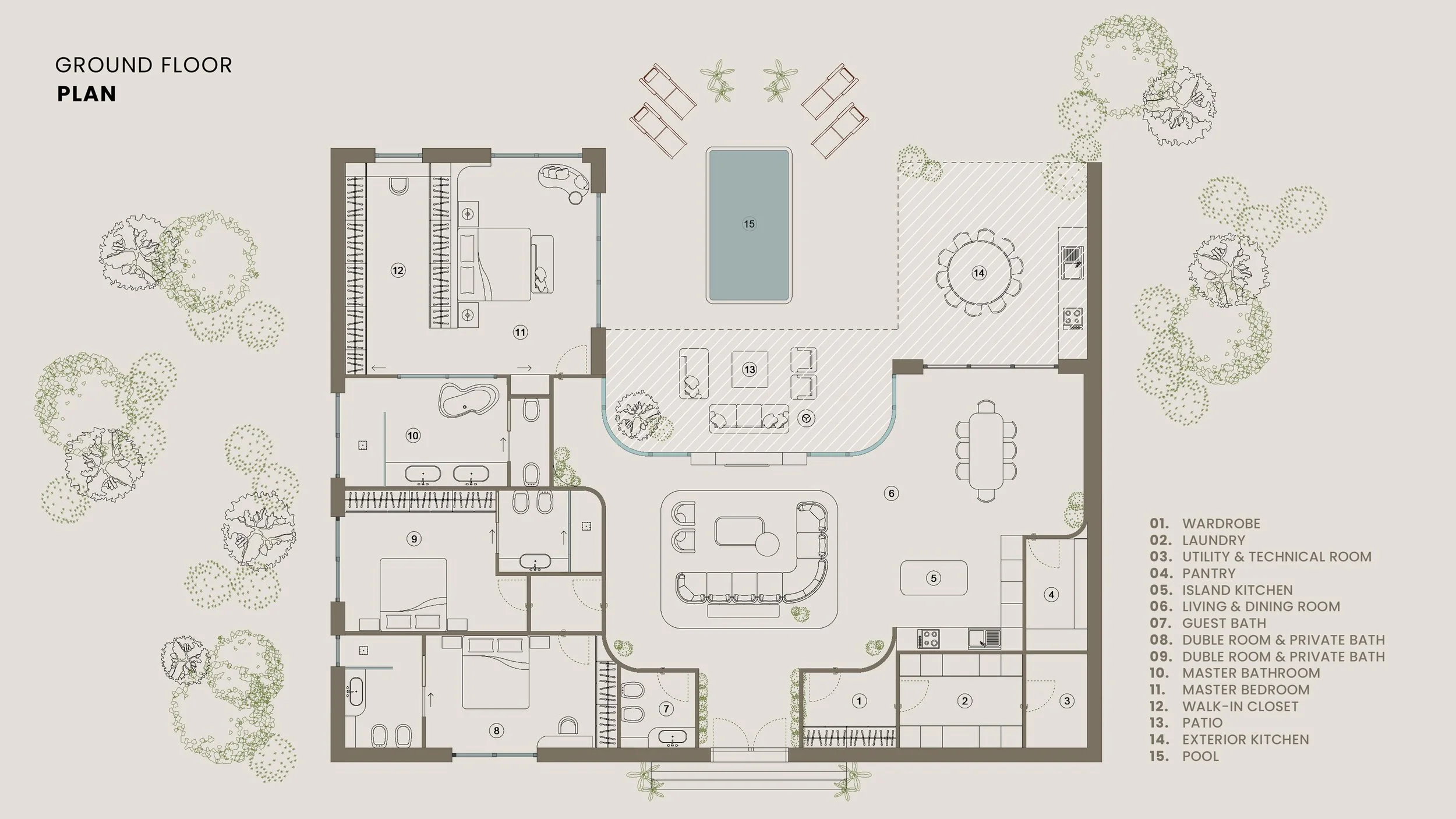 Floor plan and interior layout of Alma do Mar luxury villa designed by Oceanteriors – thoughtful flow for high-end residential living in Cascais