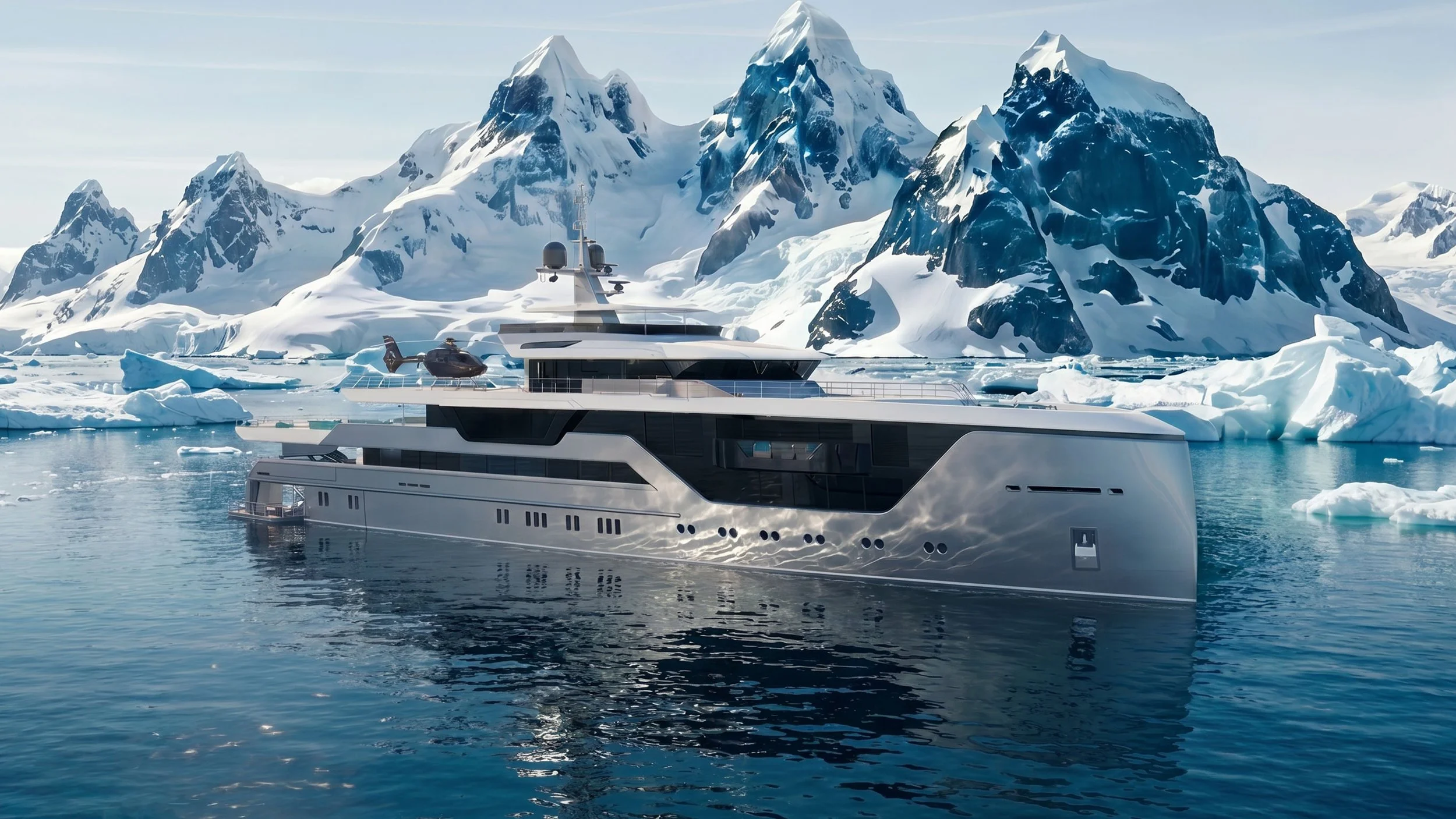 View of the 68m Estrela do Mar Expedition superyacht by Oceanteriors – refined detailing and elegant flow