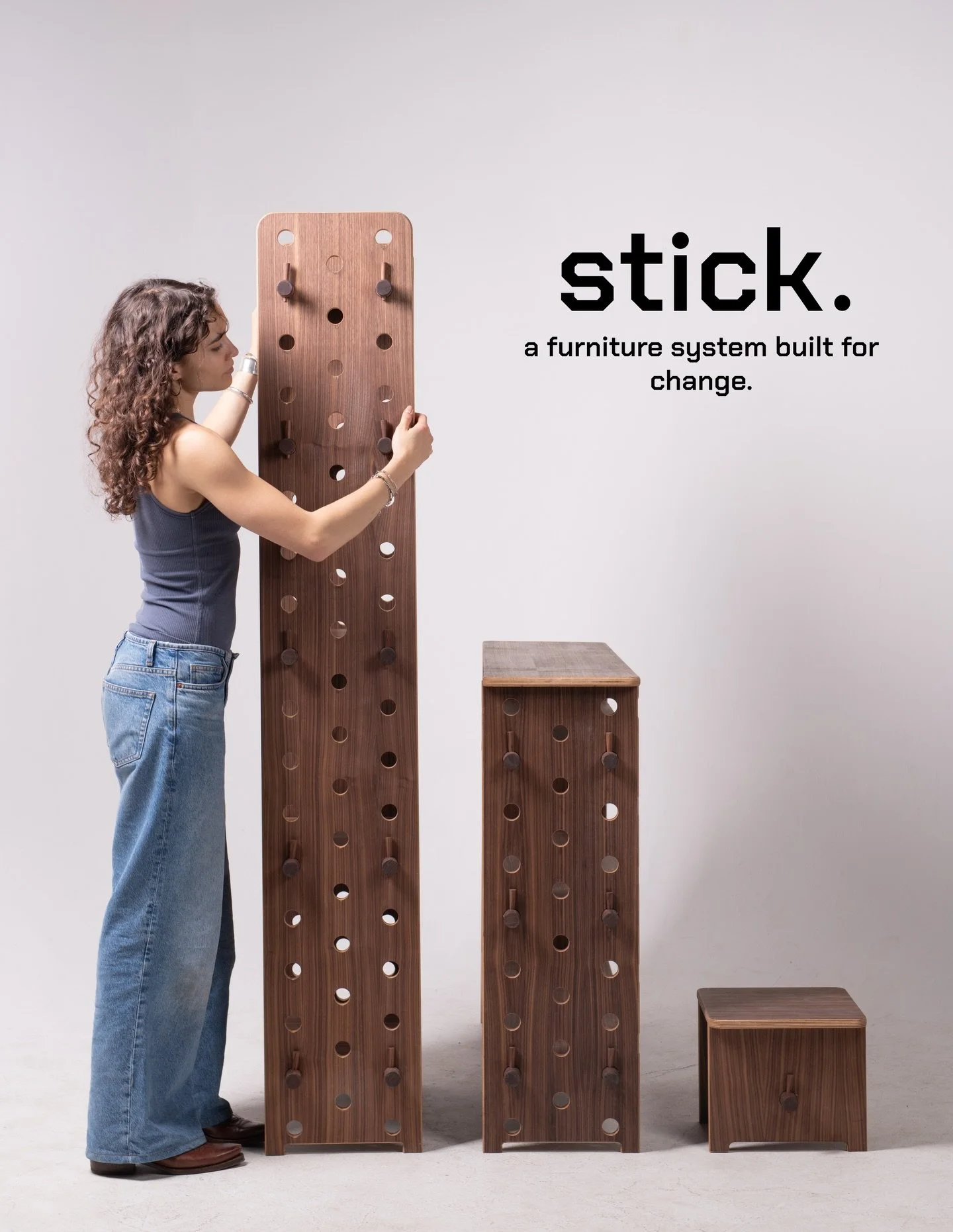 My capstone project stick. Built on my desire to create long lasting relationships with our furniture, and my belief that long relationships require change. That which we hold dear should be able to change as our lives do.