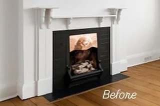 Final reveal of the bedroom fireplace with the black paint removed.  A glorious coloured Federation / Edwardian tile, a few cracked but in keeping with their age - over 100 years old.