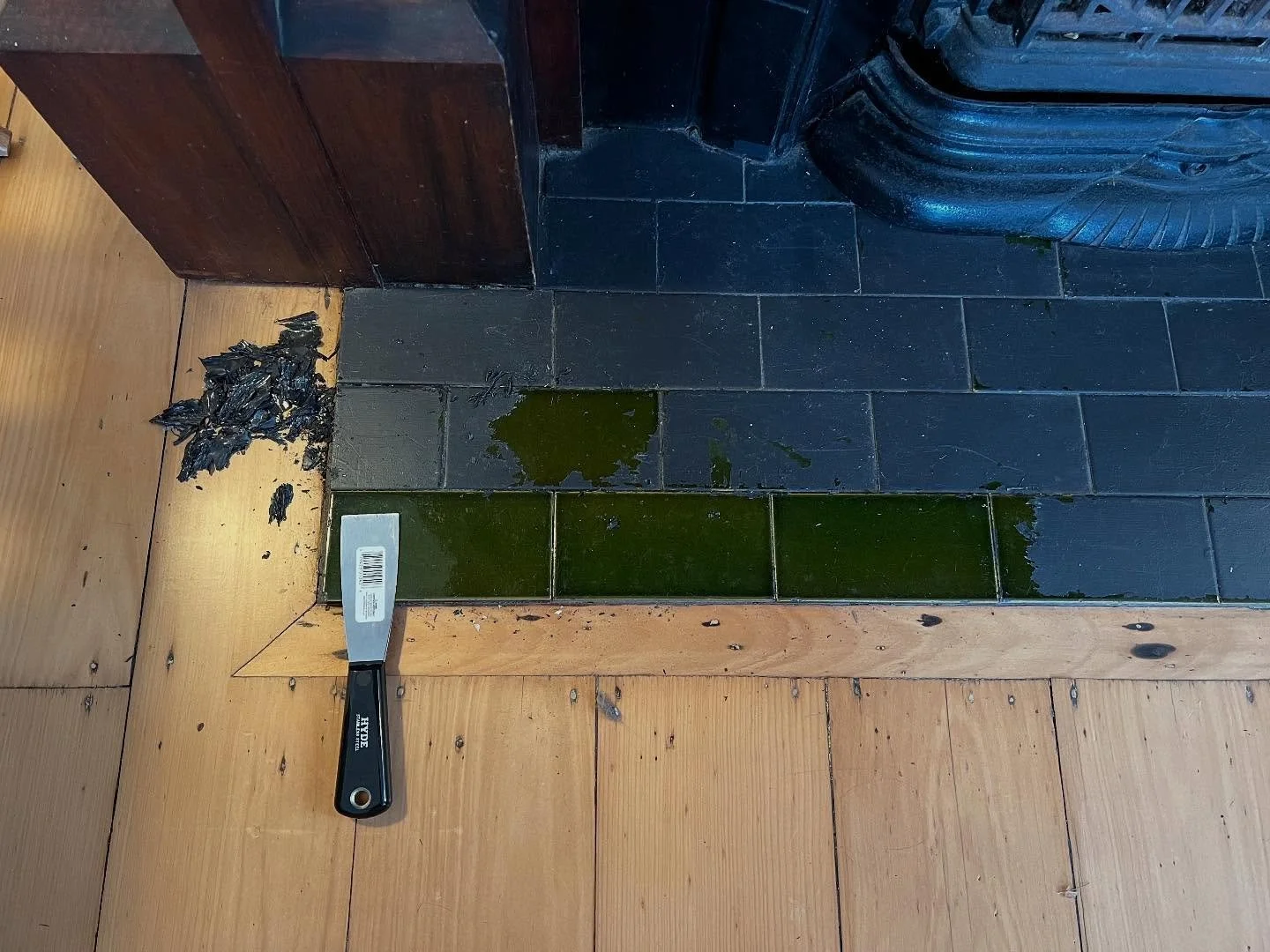 So satisfying to reveal original beautiful features of this late Federation home.  Not sure why anyone would paint over these gorgeous green tiles.  Still more discoveries to come in the process of giving this home some TLC.
