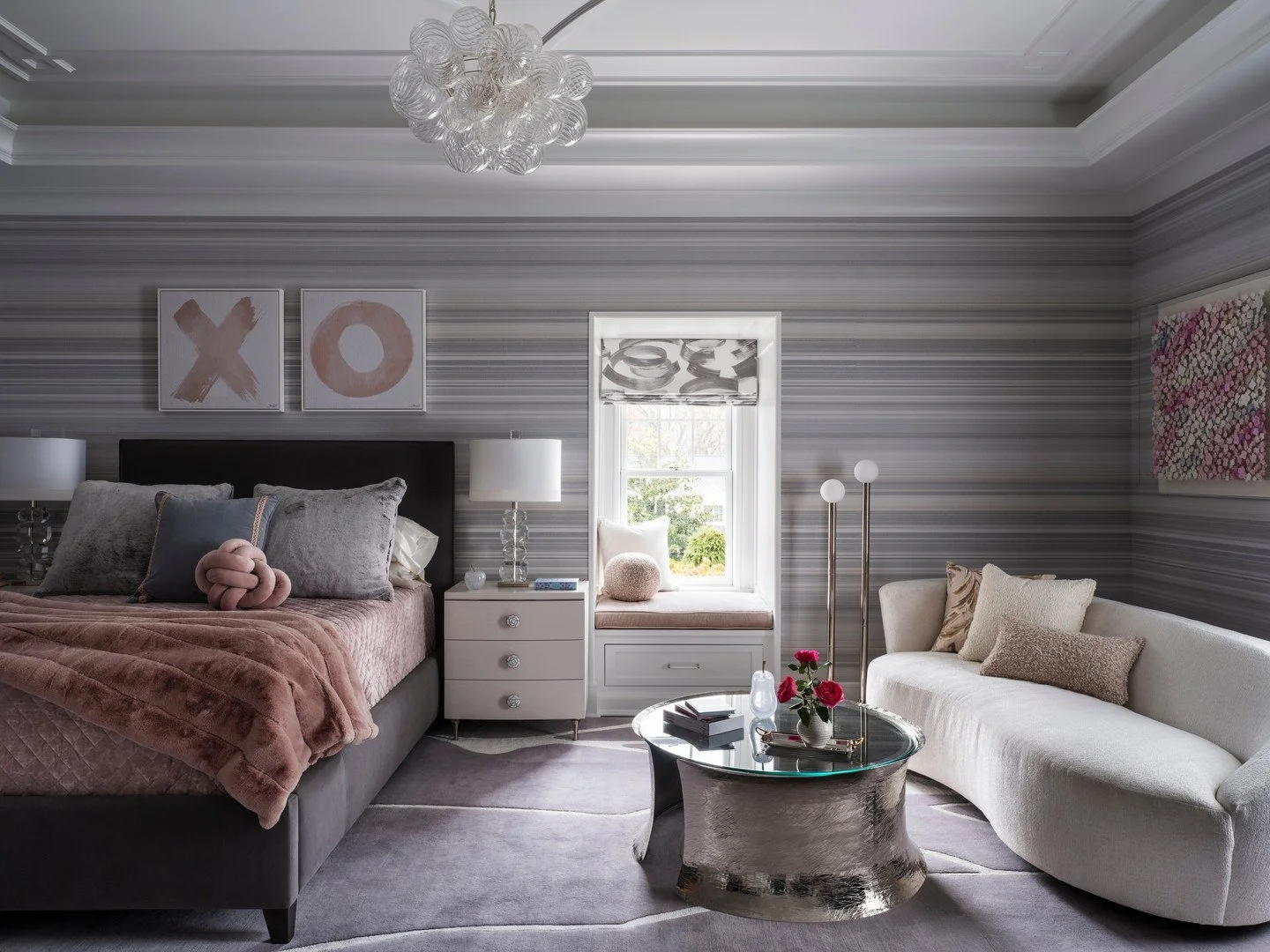 Playful, cozy, and chic ✨
This girls&rsquo; bedroom layers soft blush tones, textured accents, and modern patterns for a space that feels both youthful and sophisticated. From the window seat to the sculptural coffee table, every detail invites style
